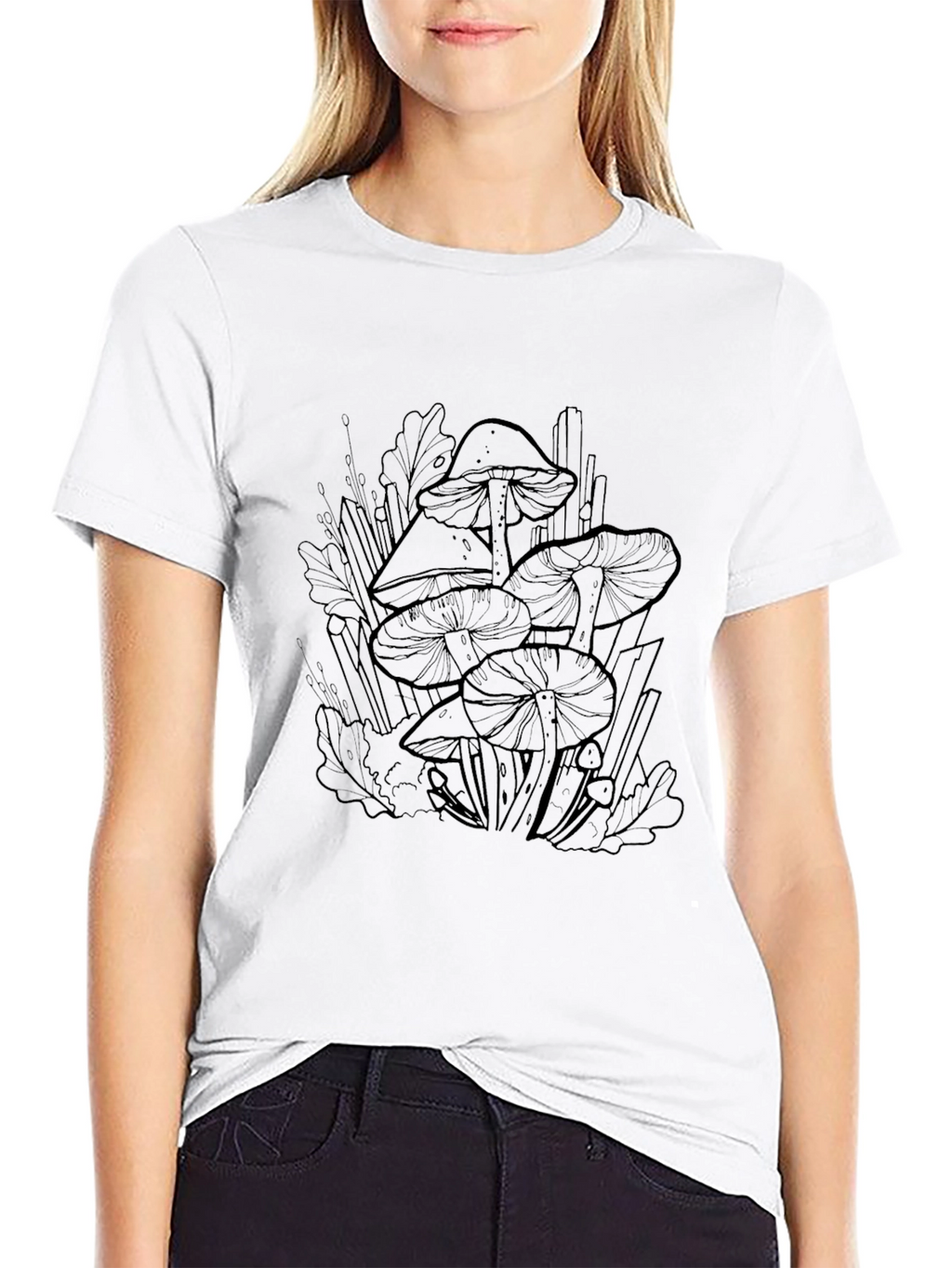 Mushroom Print Black T-Shirt