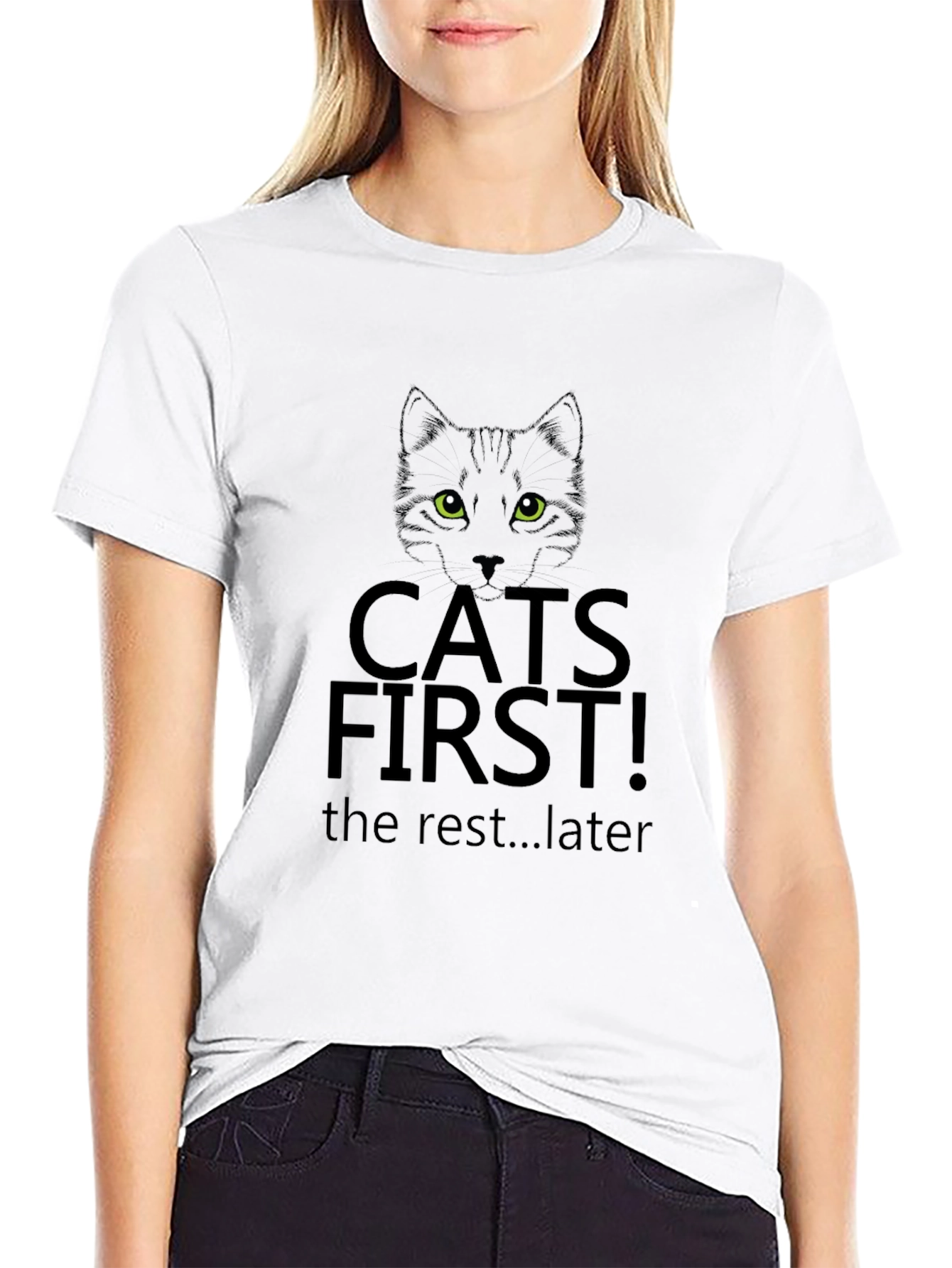 Cats First T-Shirt - Black Funny Cat Lover Tee