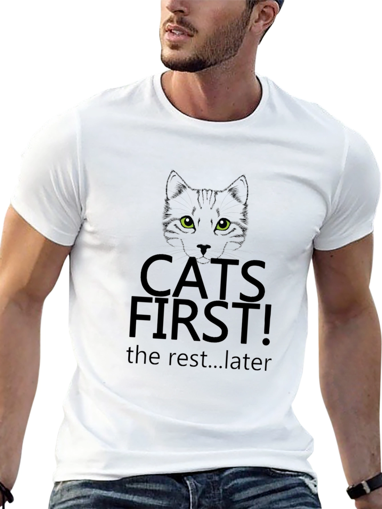 Cats First T-Shirt - Black Funny Cat Lover Tee