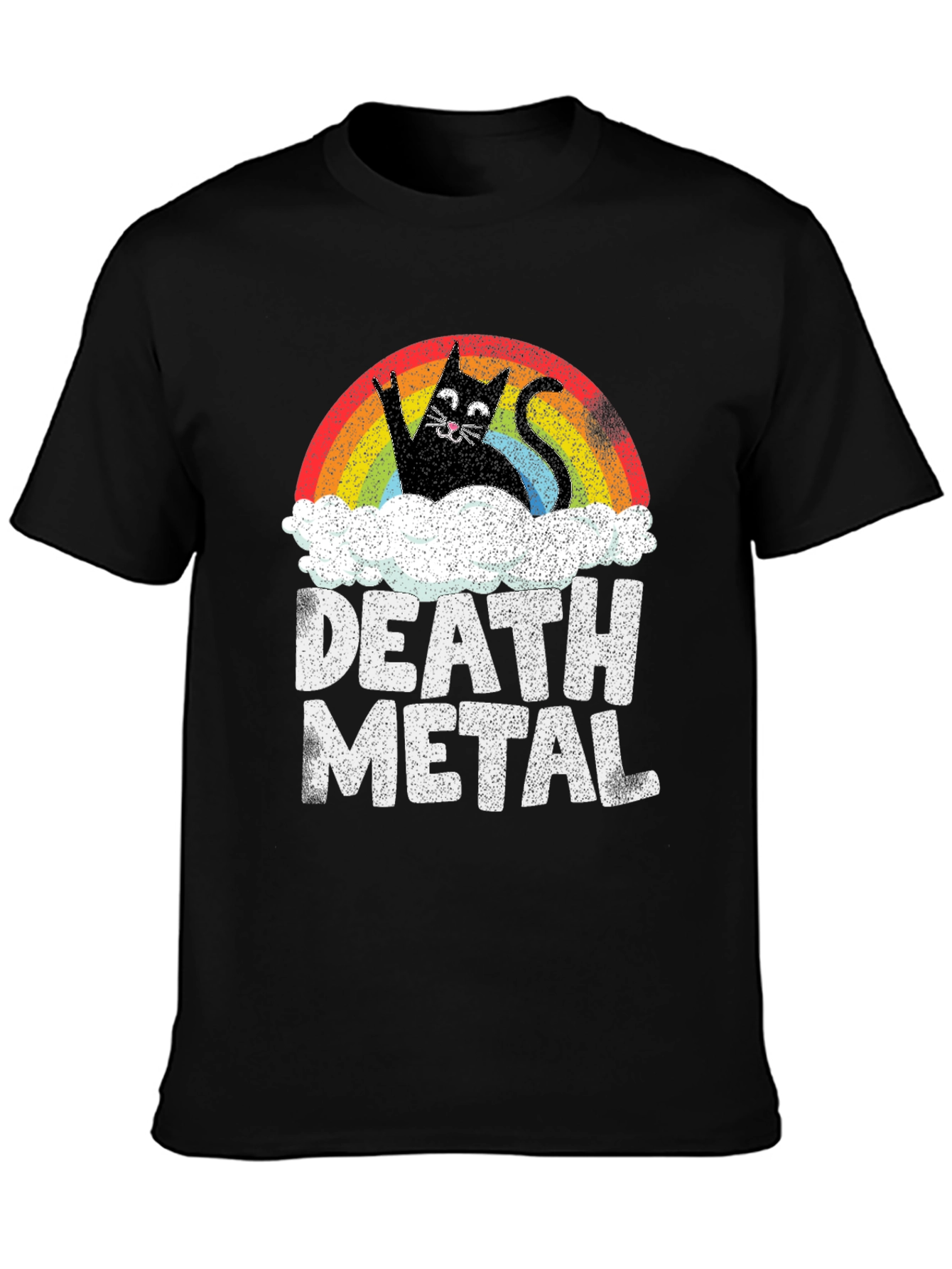 Death Metal Cat T-Shirt - Rainbow & Clouds Graphic Tee
