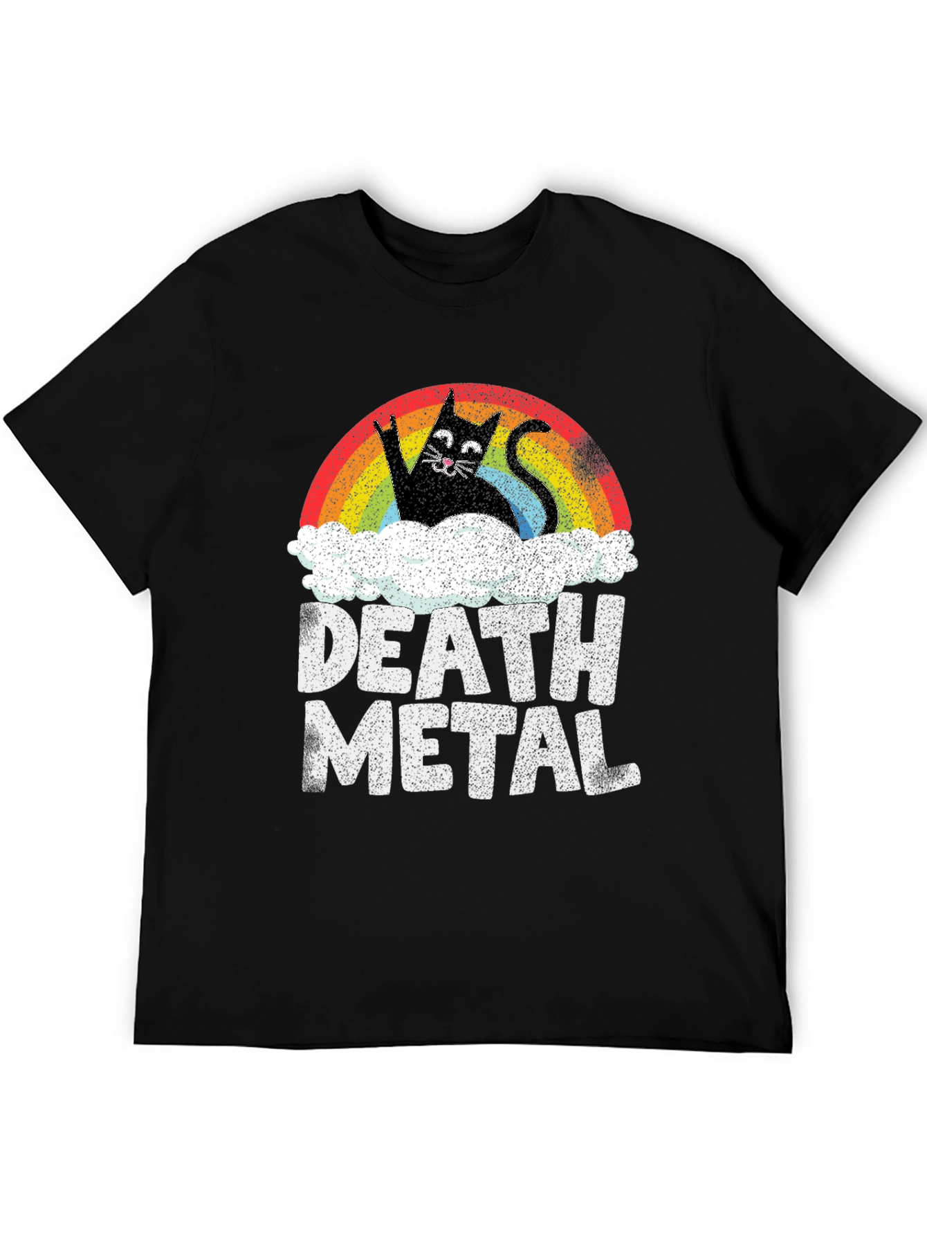 Death Metal Cat T-Shirt - Rainbow & Clouds Graphic Tee