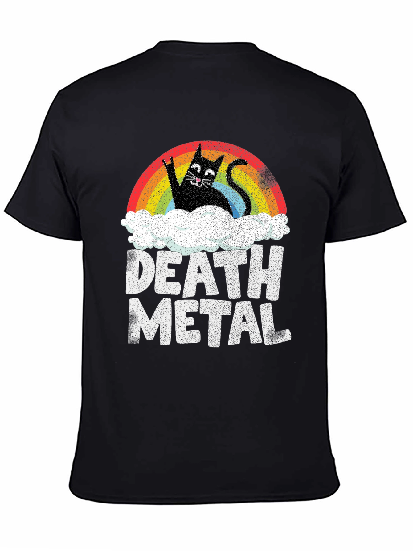 Death Metal Cat T-Shirt - Rainbow & Clouds Graphic Tee