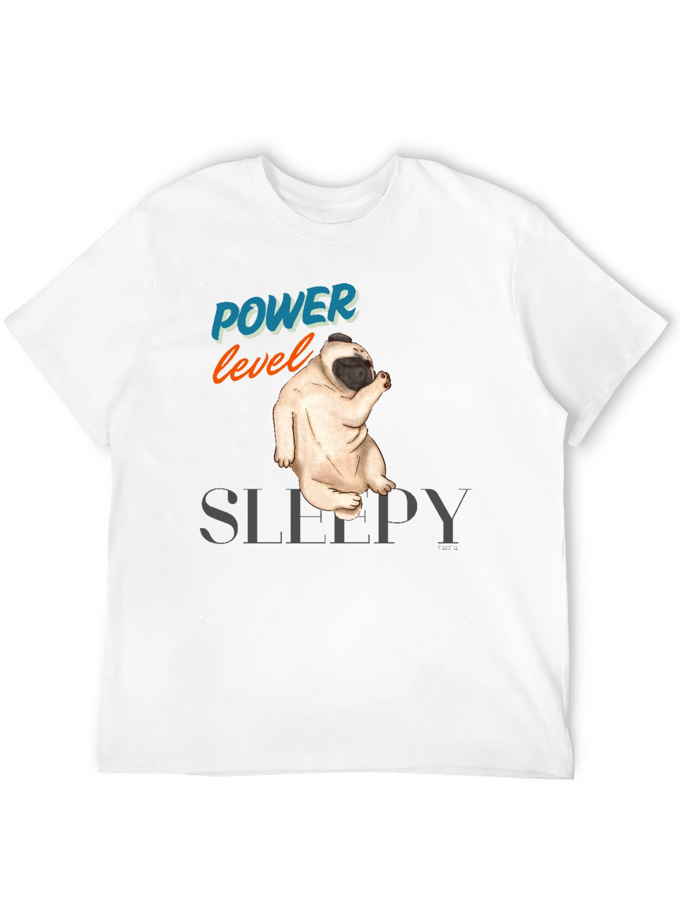 Power Level Sleepy Pug Black T-Shirt