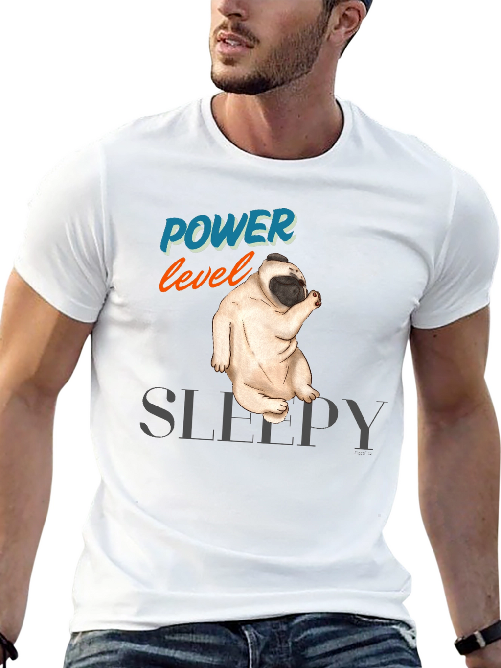 Power Level Sleepy Pug Black T-Shirt