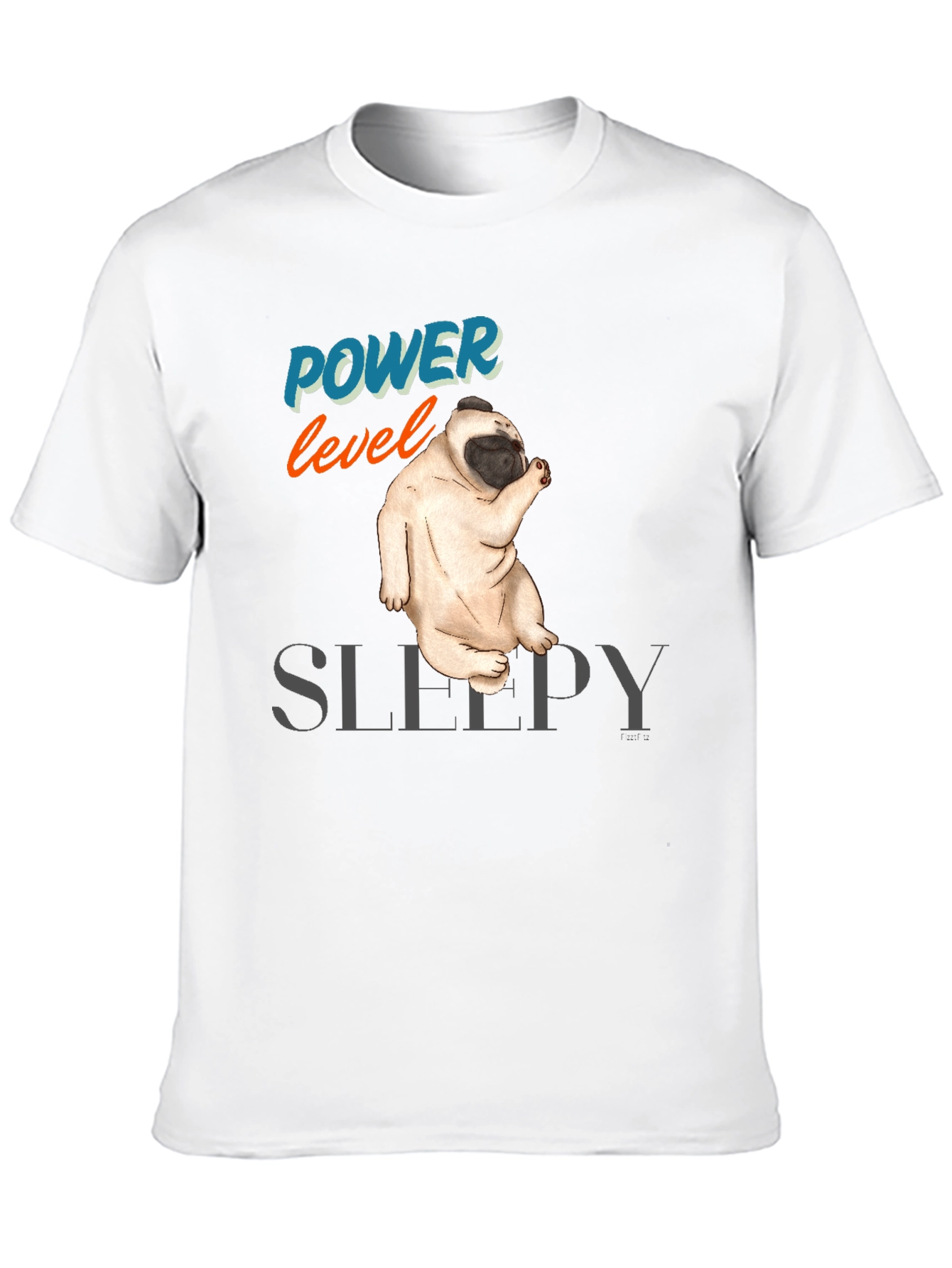 Power Level Sleepy Pug Black T-Shirt