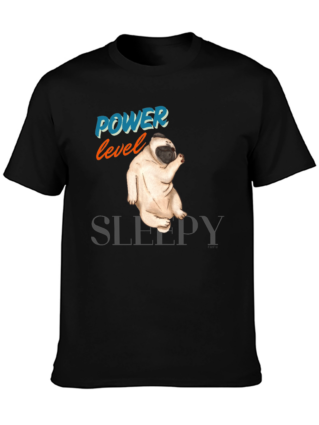 Power Level Sleepy Pug Black T-Shirt