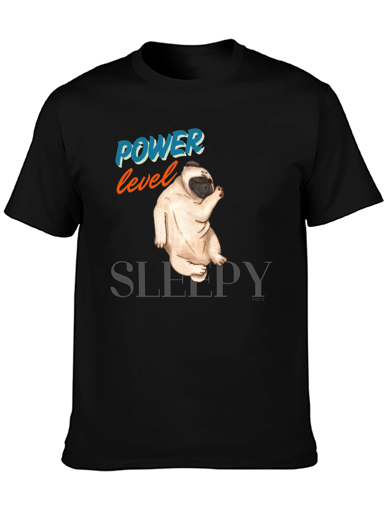 Power Level Sleepy Pug Black T-Shirt