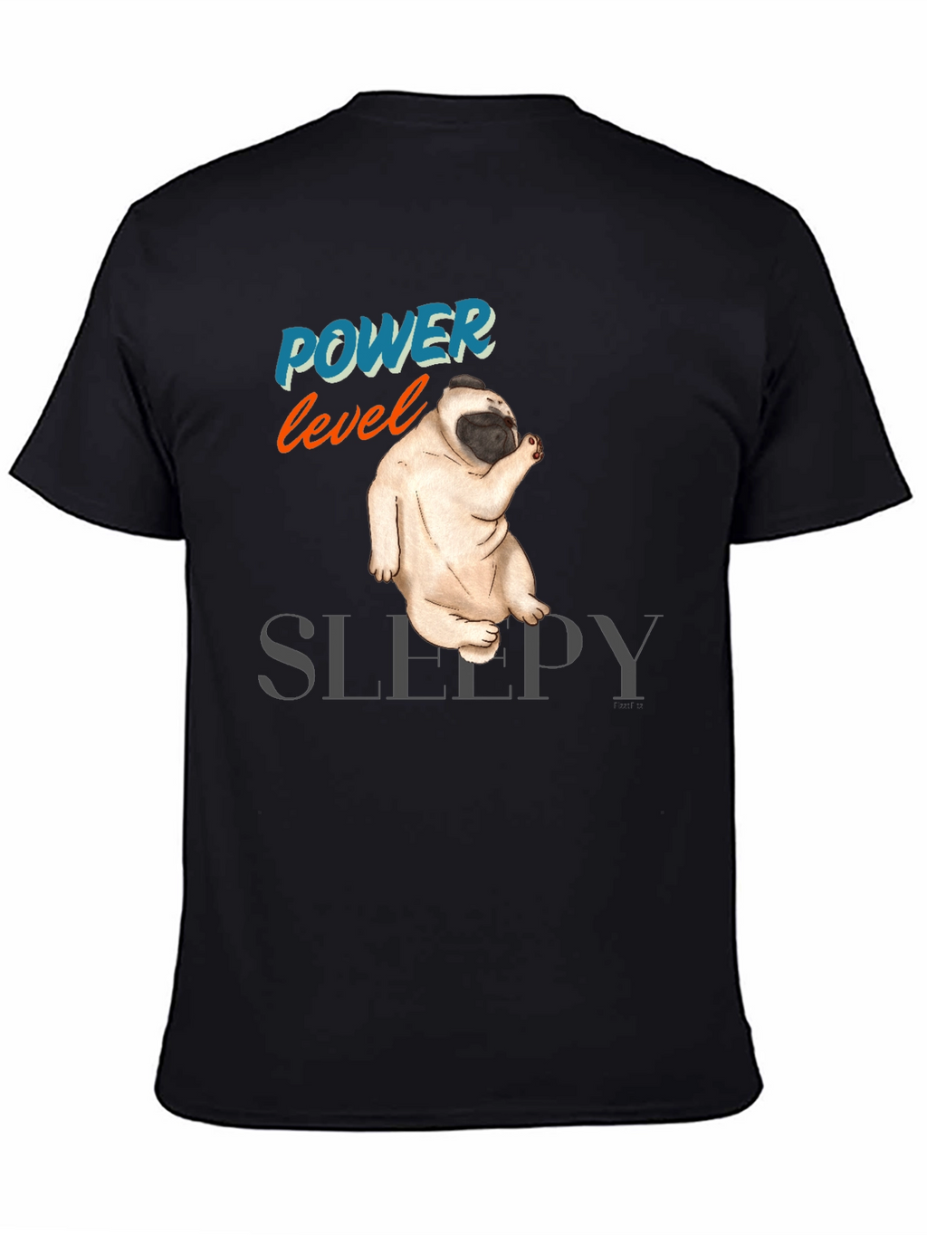 Power Level Sleepy Pug Black T-Shirt