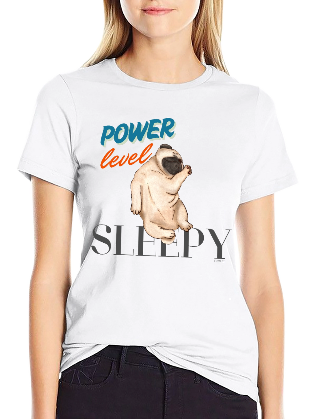 Power Level Sleepy Pug Black T-Shirt