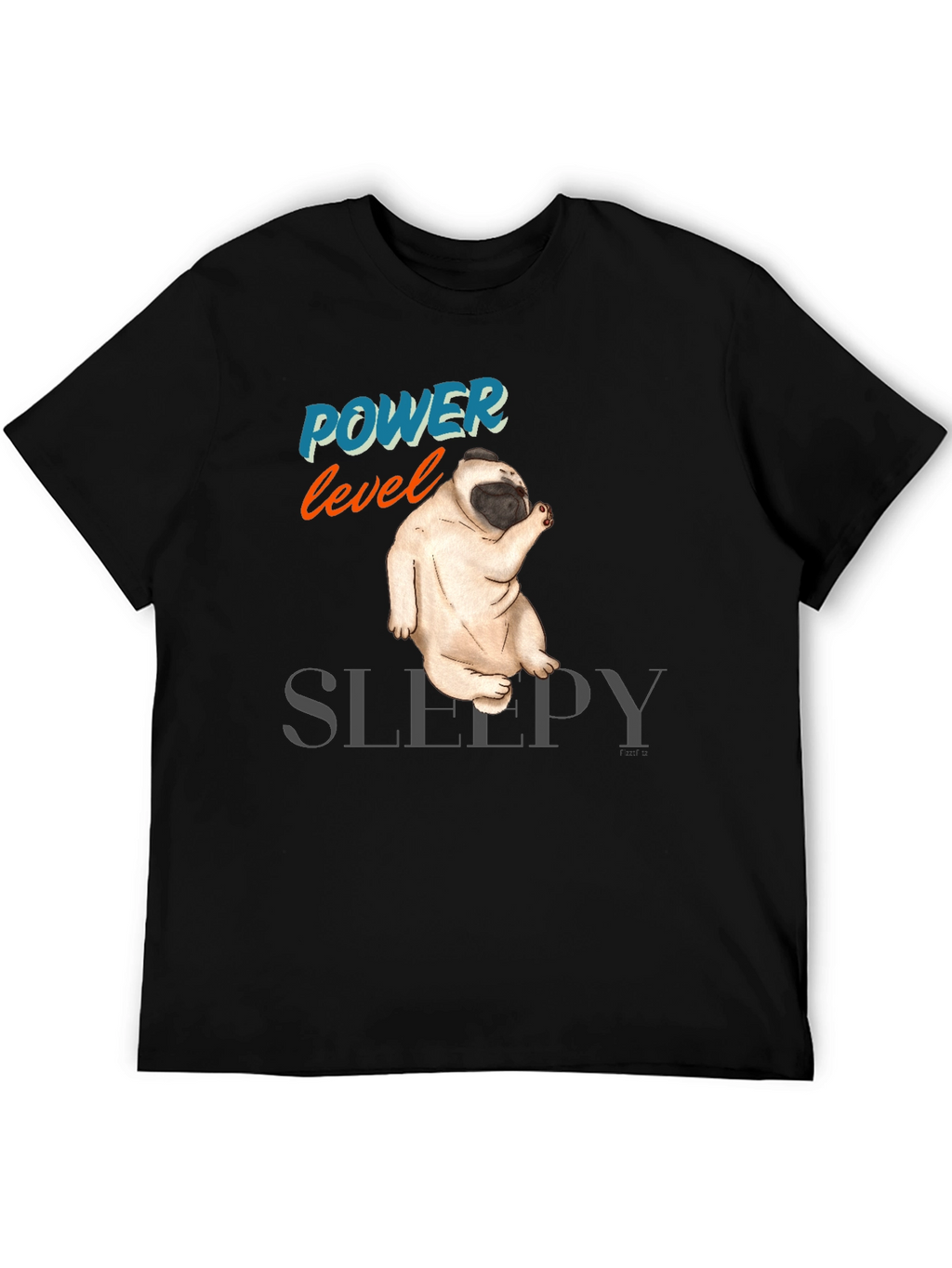 Power Level Sleepy Pug Black T-Shirt