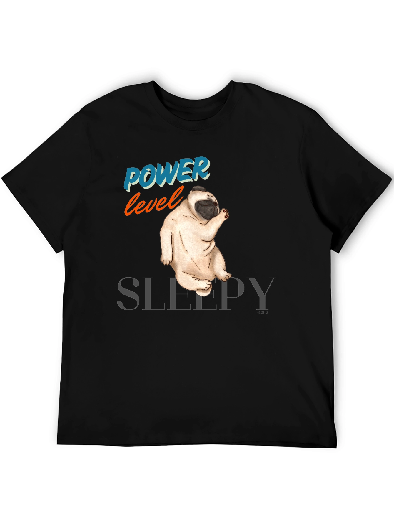 Power Level Sleepy Pug Black T-Shirt