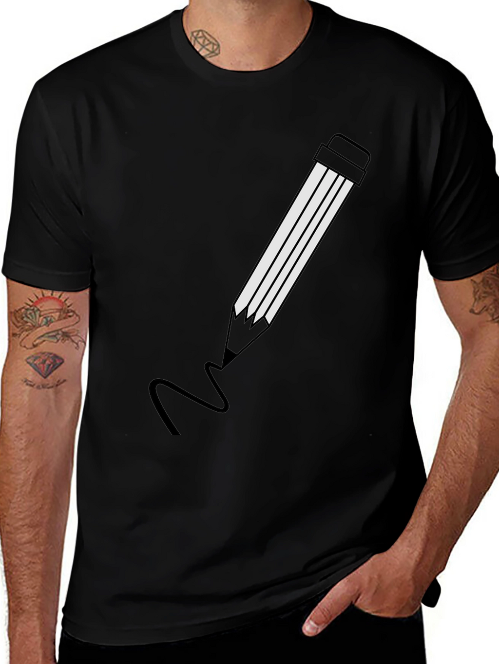 Pencil Graphic Black T-Shirt | Modern Casual Tee