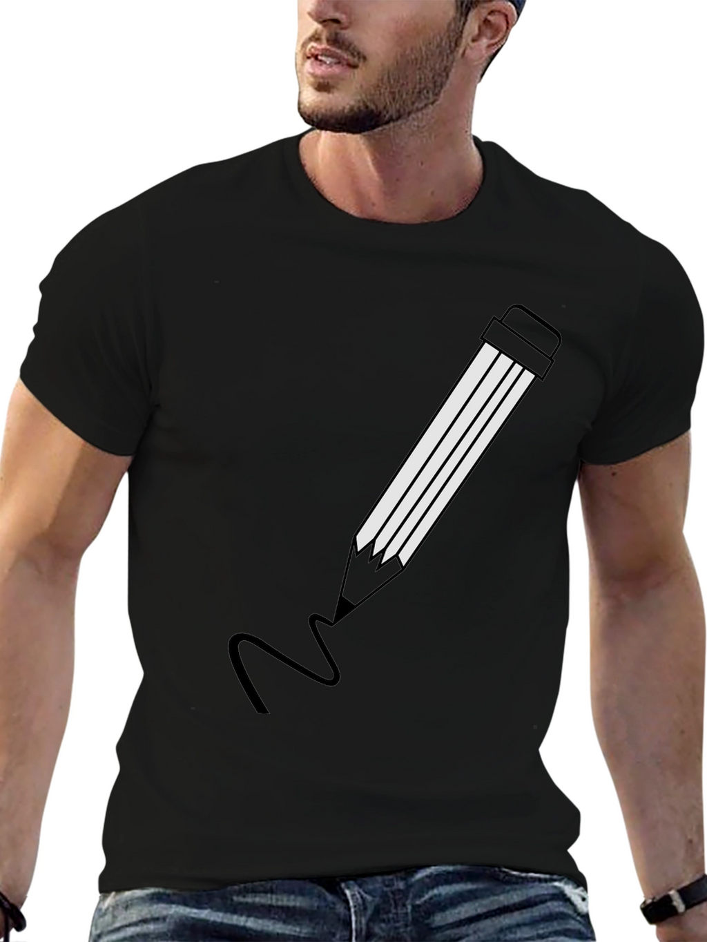 Pencil Graphic Black T-Shirt | Modern Casual Tee