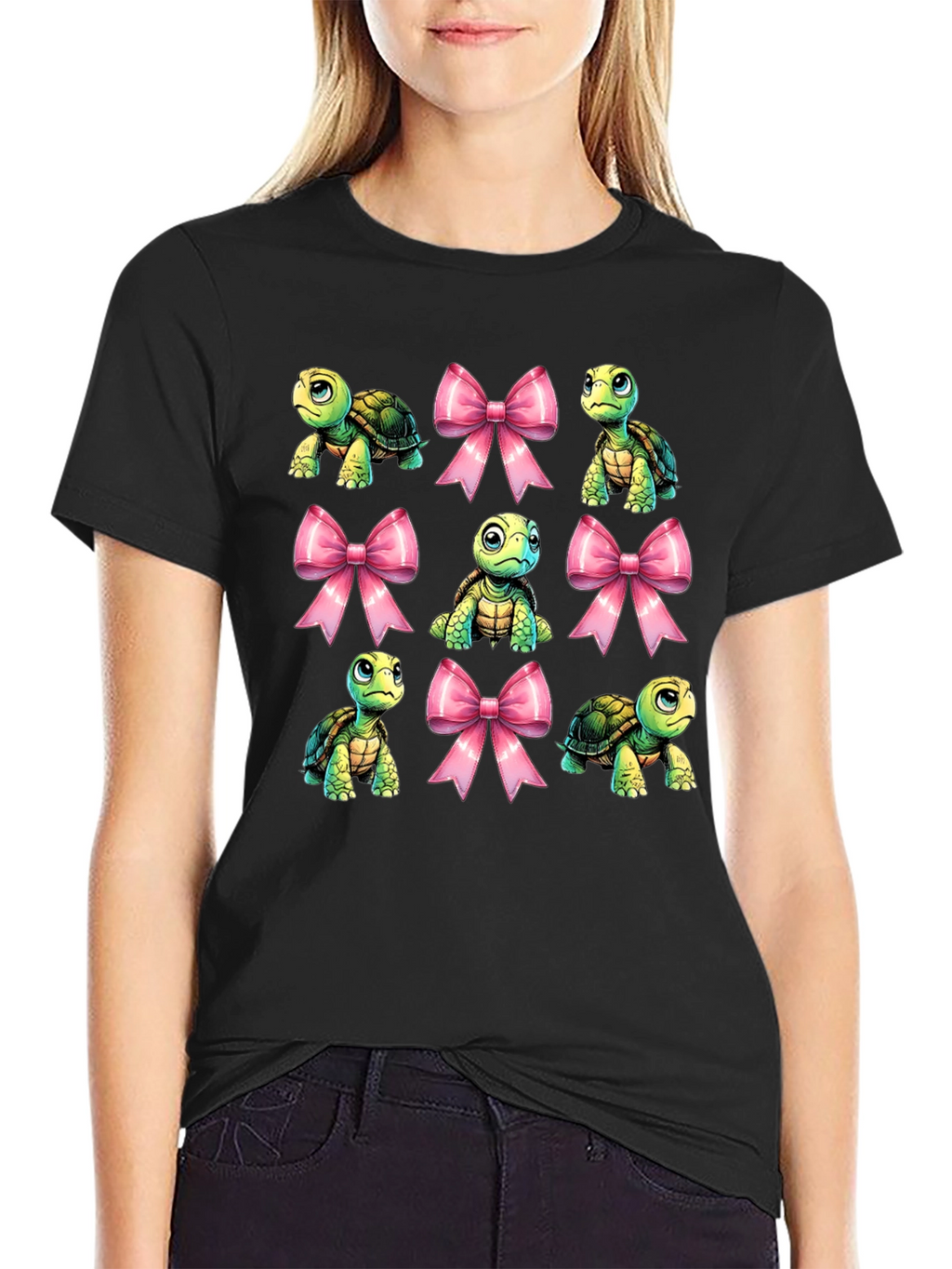 Turtle & Bows Graphic Tee - Cute Cartoon Design