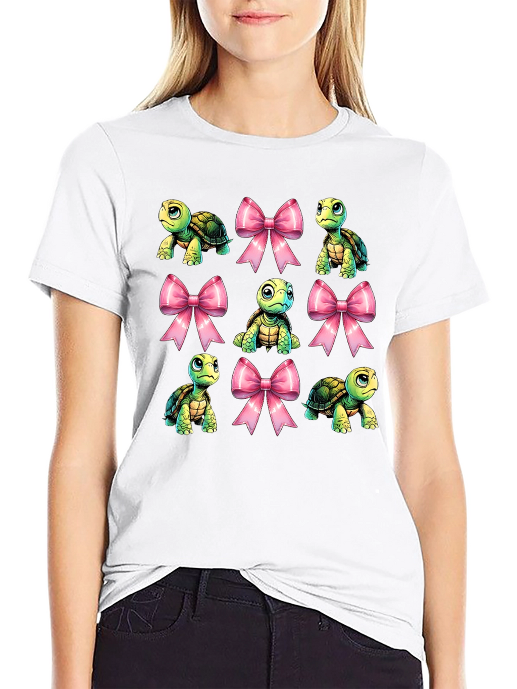 Turtle & Bows Graphic Tee - Cute Cartoon Design