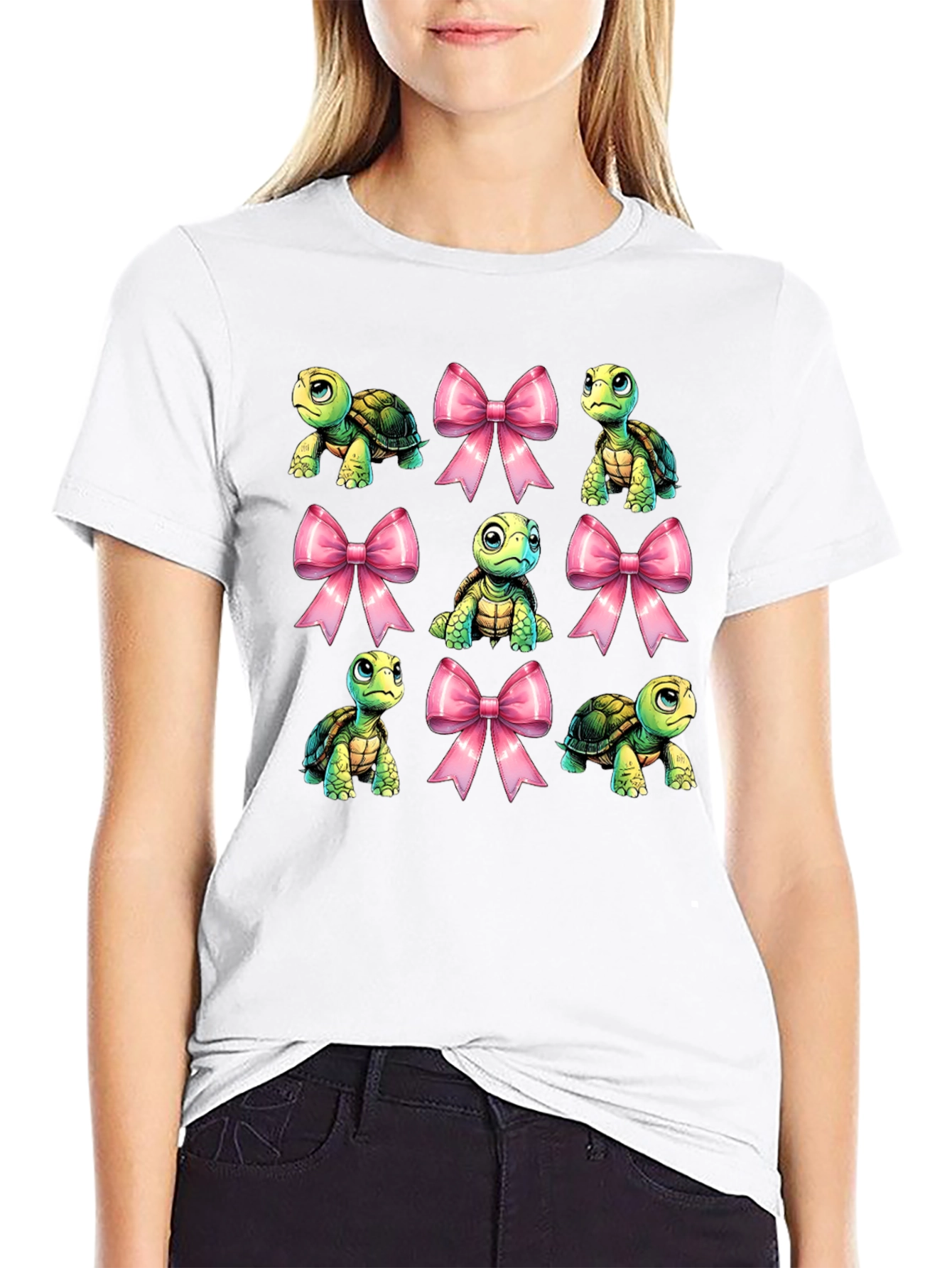 Turtle & Bows Graphic Tee - Cute Cartoon Design