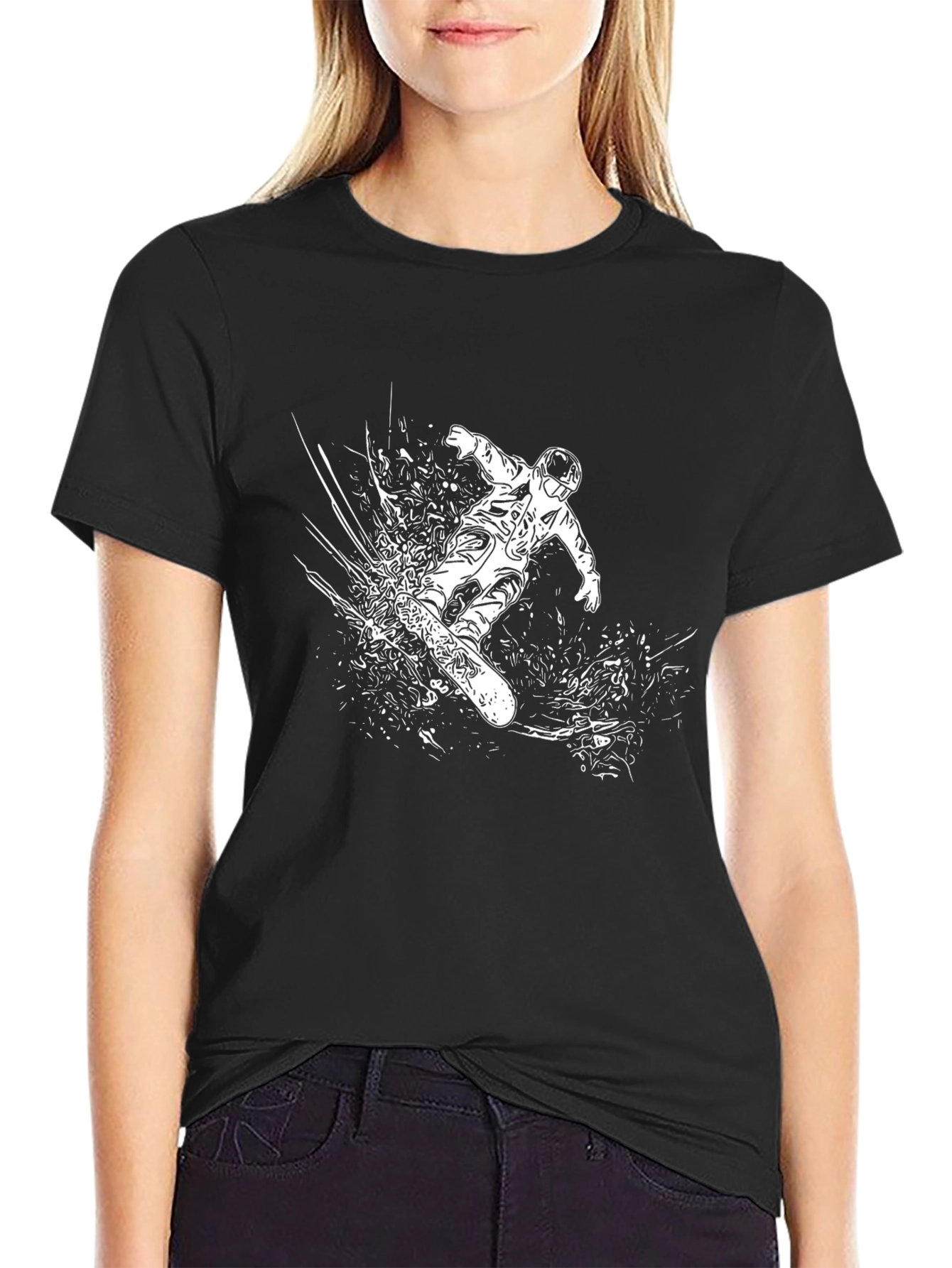 Snowboarder Graphic Tee - Black Cotton Casual T-Shirt