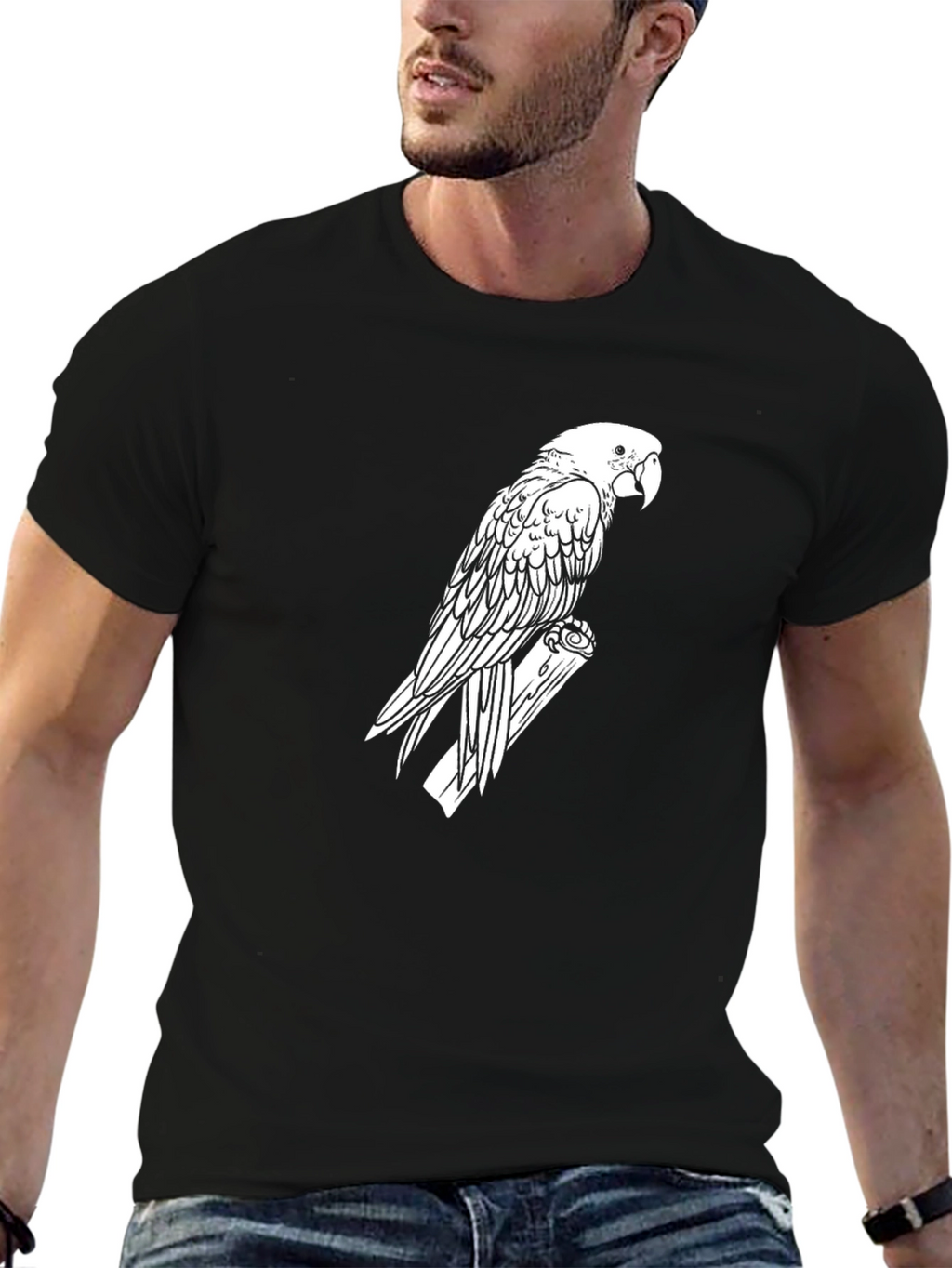 Parrot Graphic Tee - Black Cotton T-Shirt