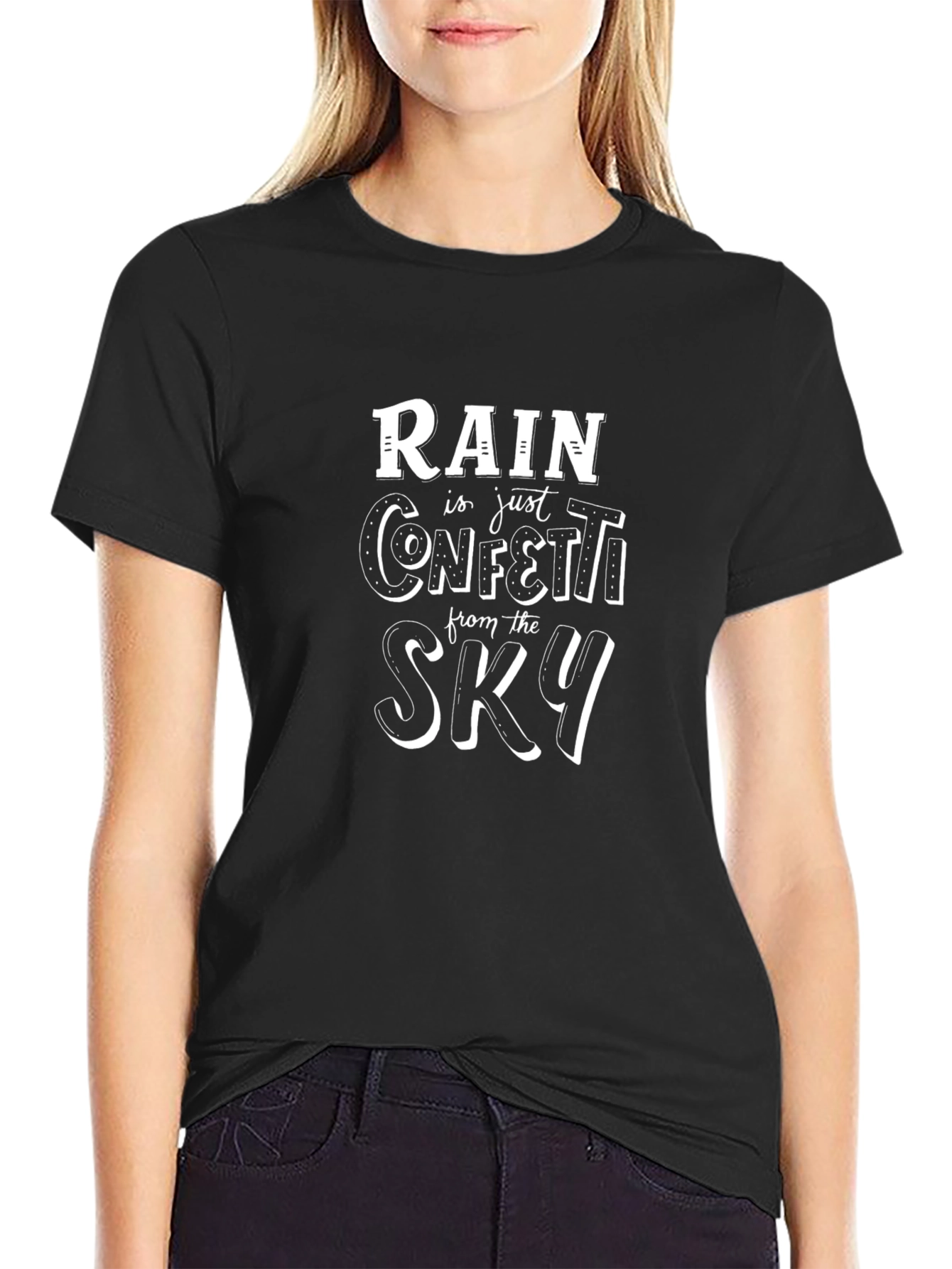 Rain Confetti Sky Black Graphic Tee