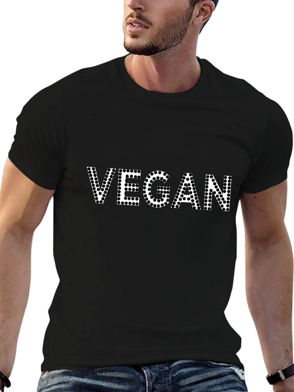 Vegan Black T-Shirt - Dotted Lettering