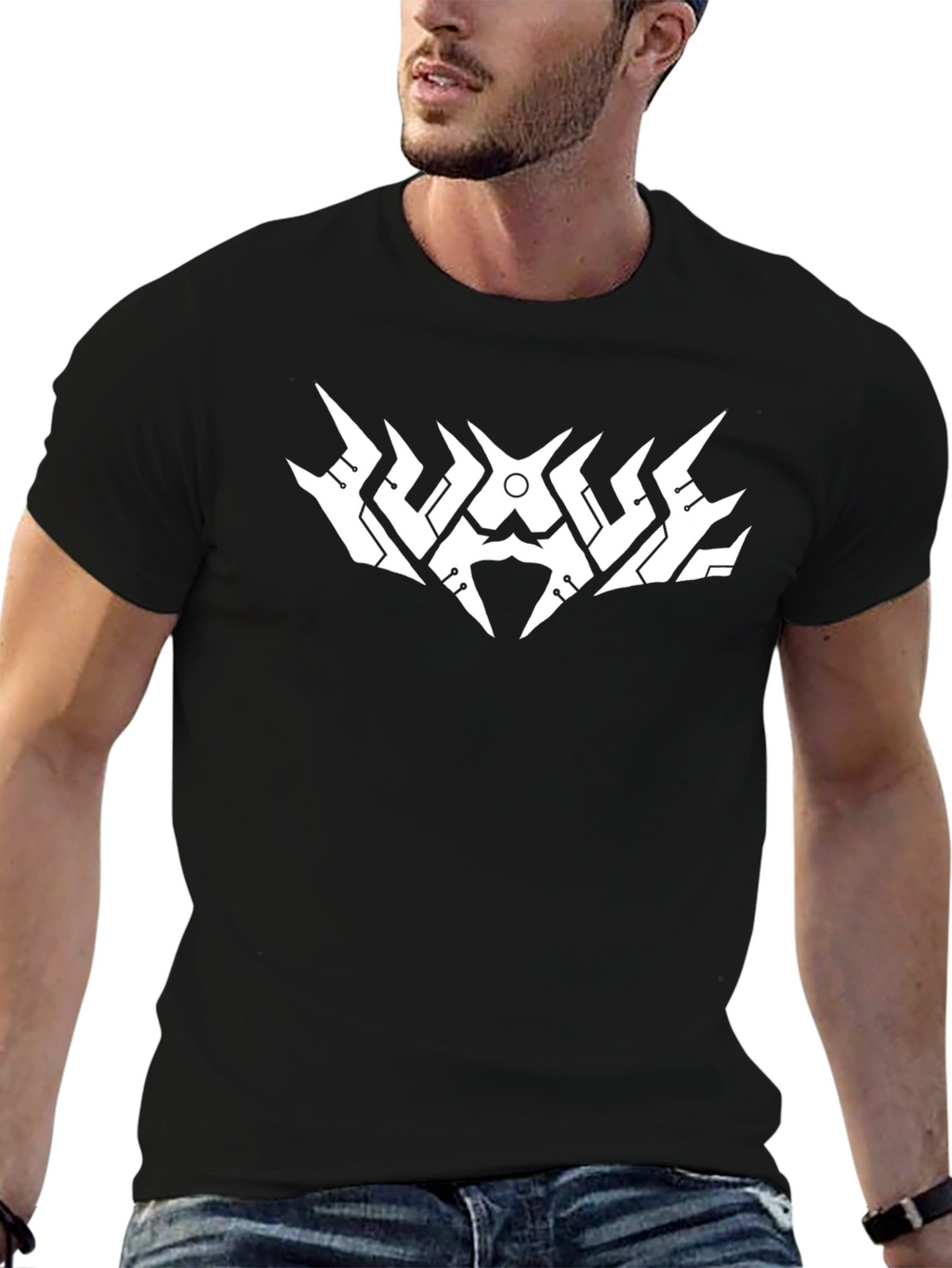 Black T-Shirt with Futuristic White Graphic Design