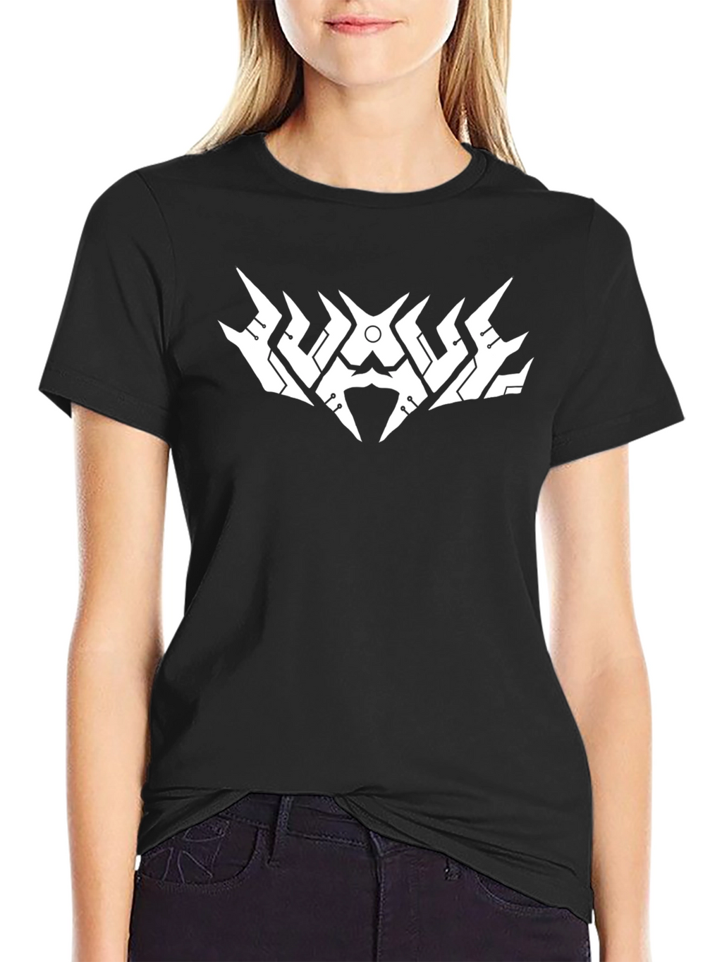 Black T-Shirt with Futuristic White Graphic Design
