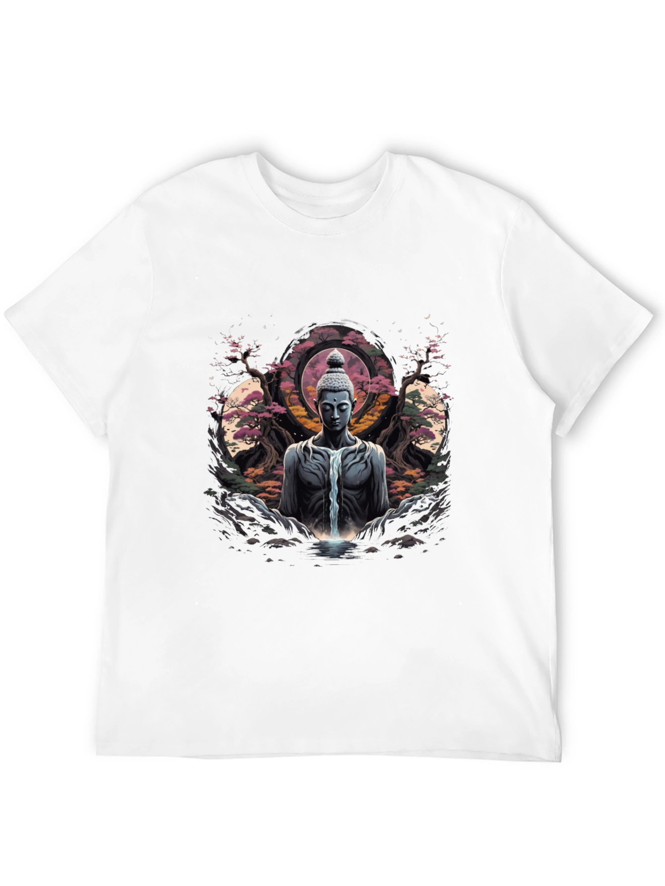 Buddha Waterfall Graphic T-Shirt - Meditative Black Tee