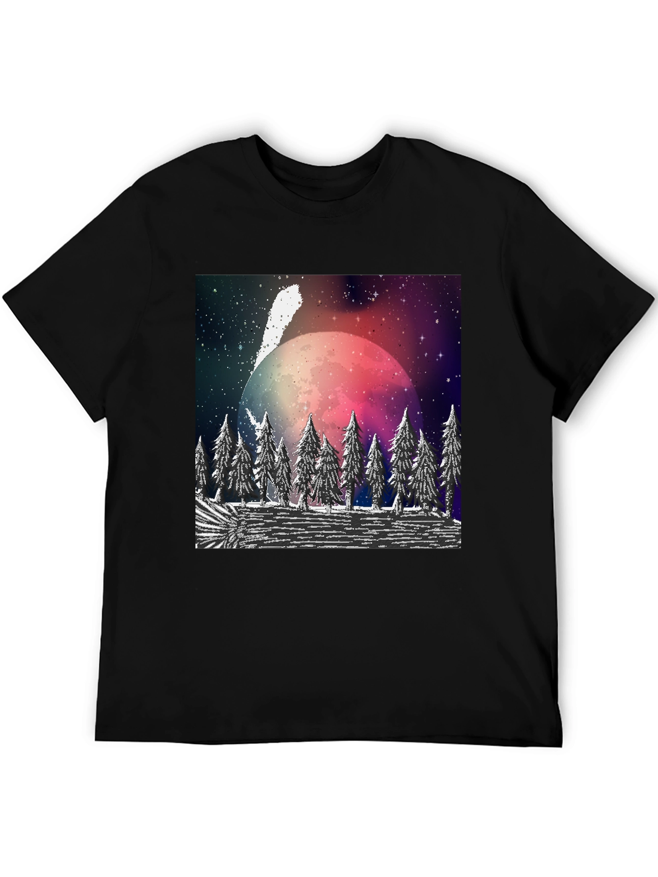 Cosmic Forest T-Shirt - Black Crew Neck