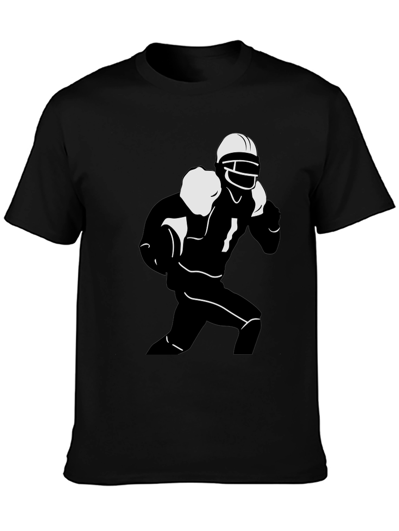 Football Player Graphic Tee - Black Cotton T-Shirt