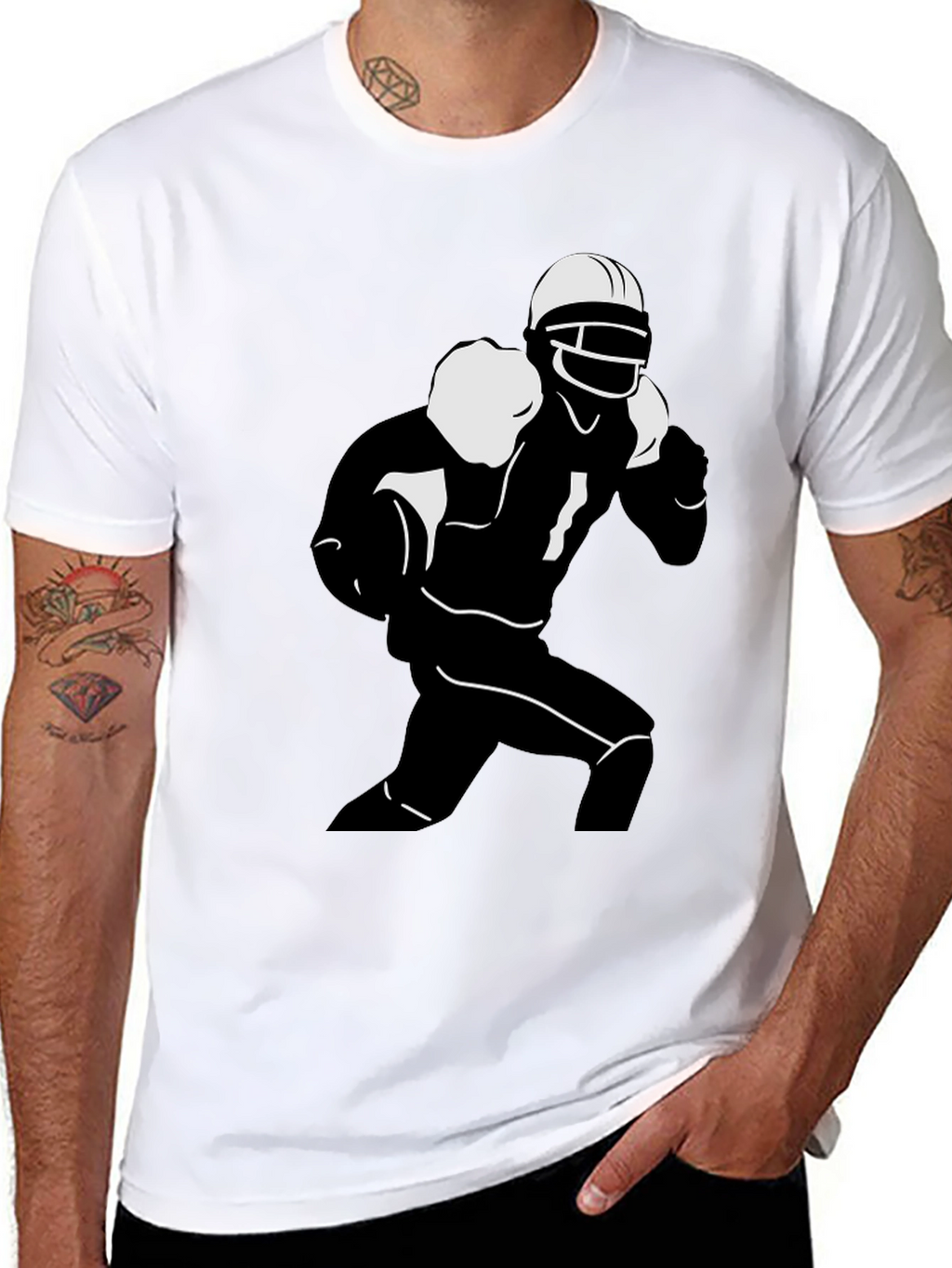Football Player Graphic Tee - Black Cotton T-Shirt