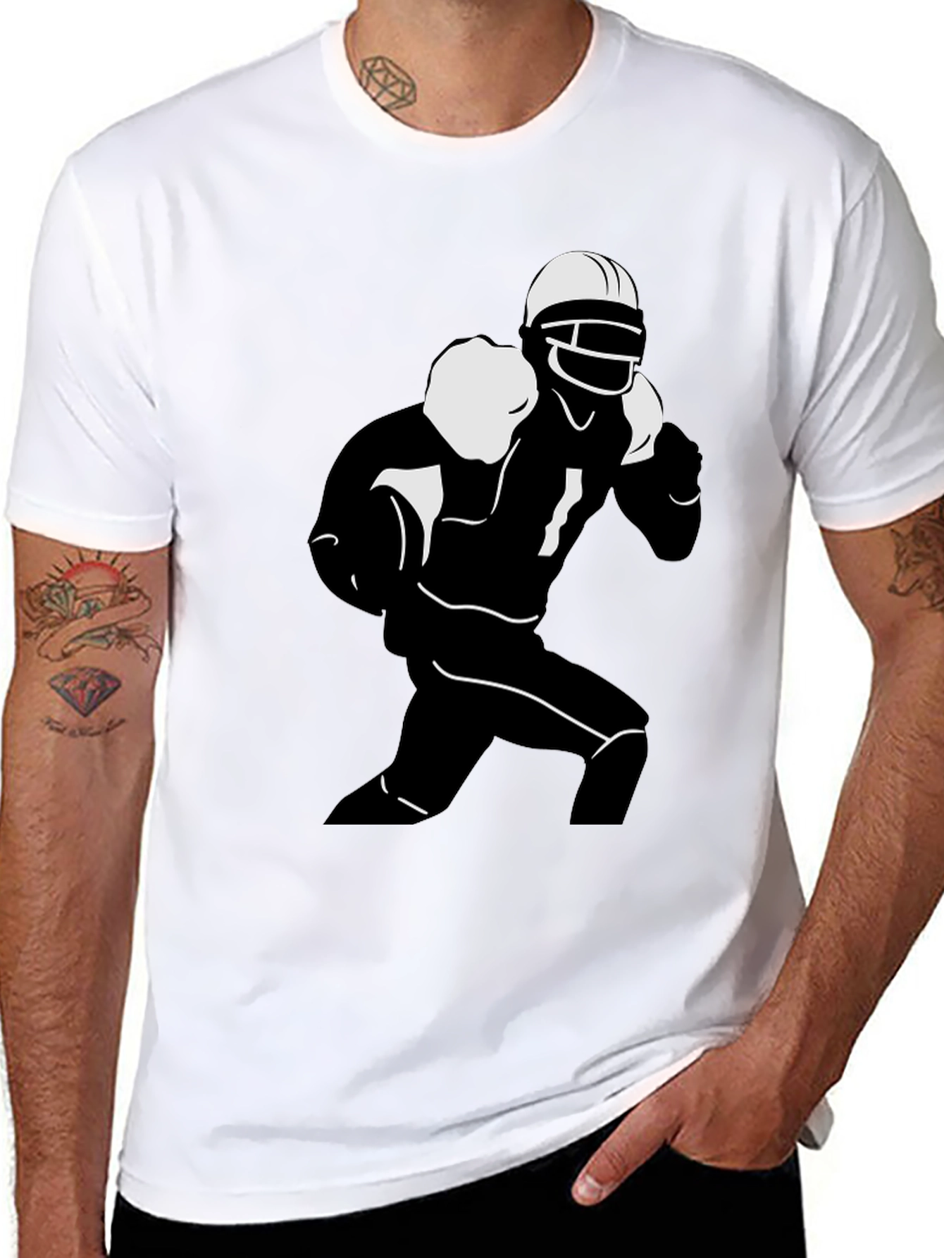 Football Player Graphic Tee - Black Cotton T-Shirt
