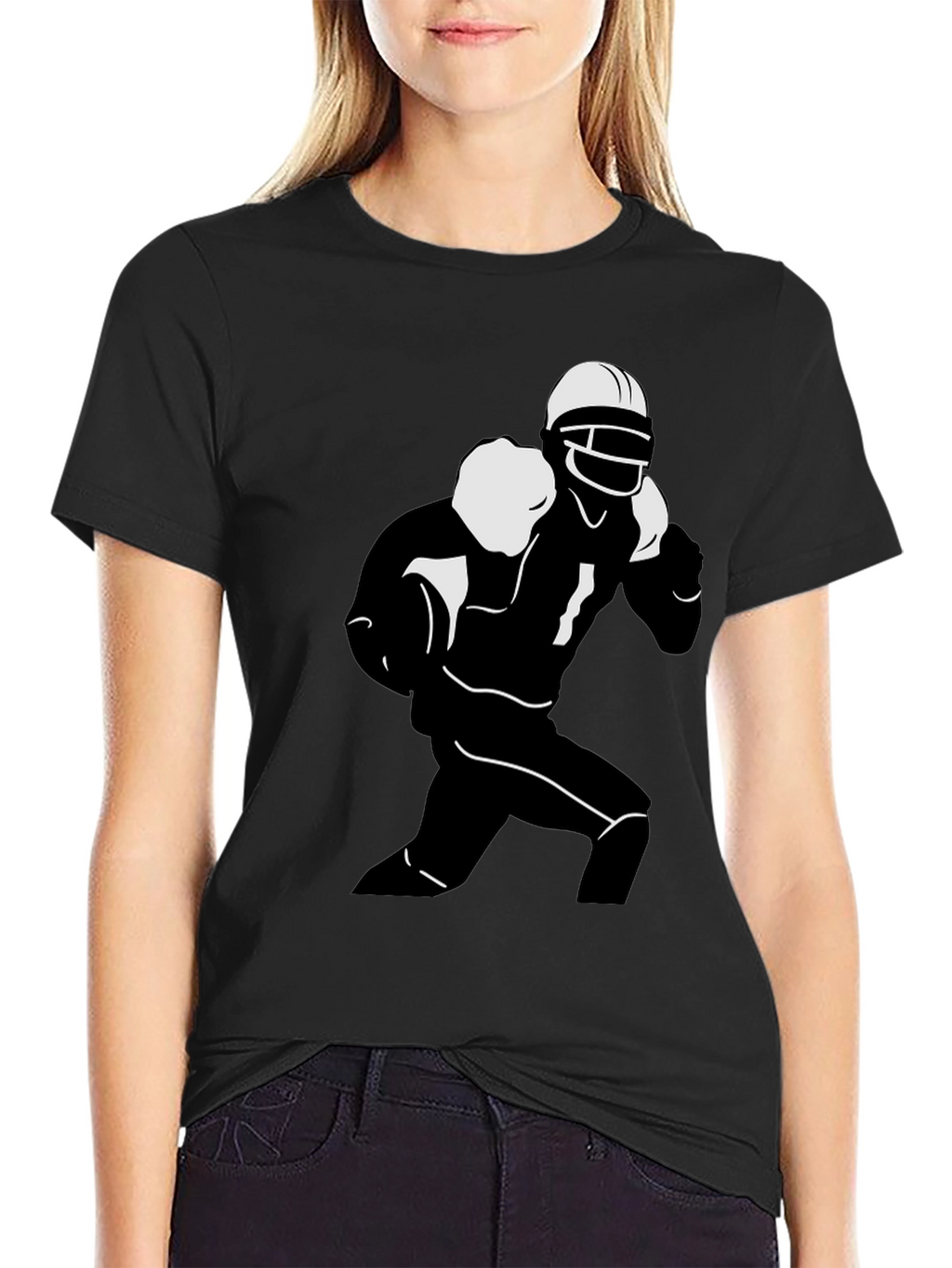 Football Player Graphic Tee - Black Cotton T-Shirt