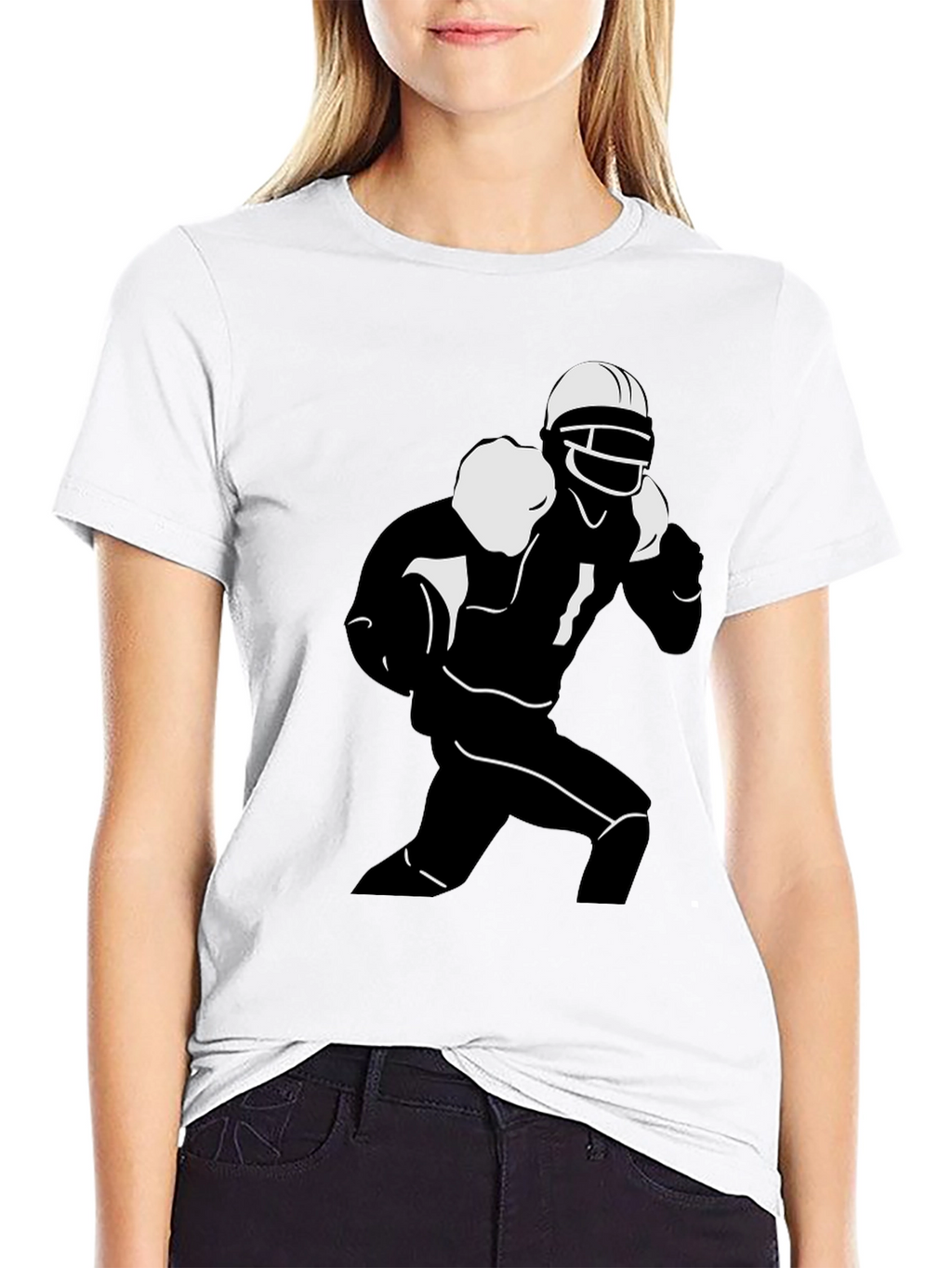 Football Player Graphic Tee - Black Cotton T-Shirt
