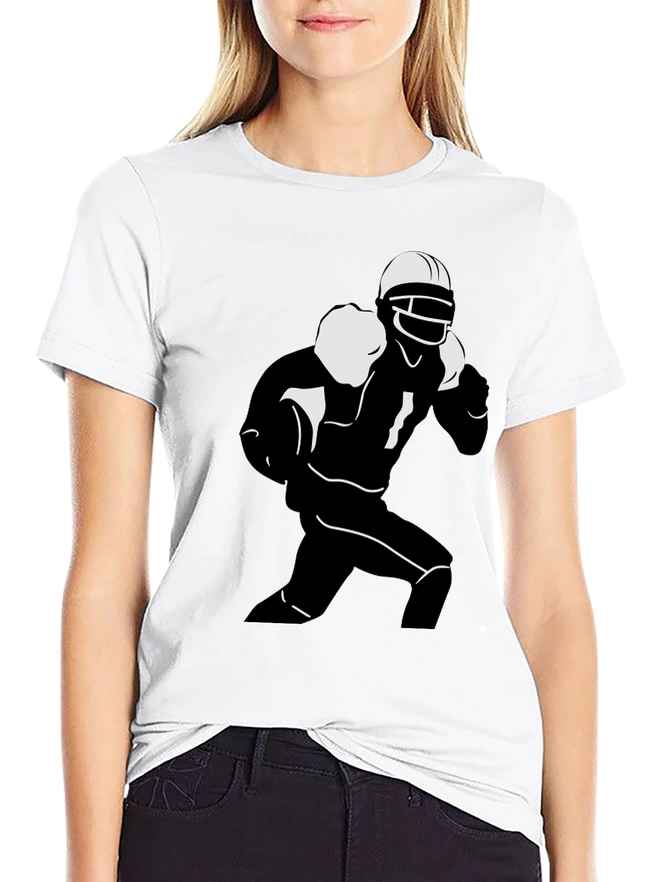 Football Player Graphic Tee - Black Cotton T-Shirt