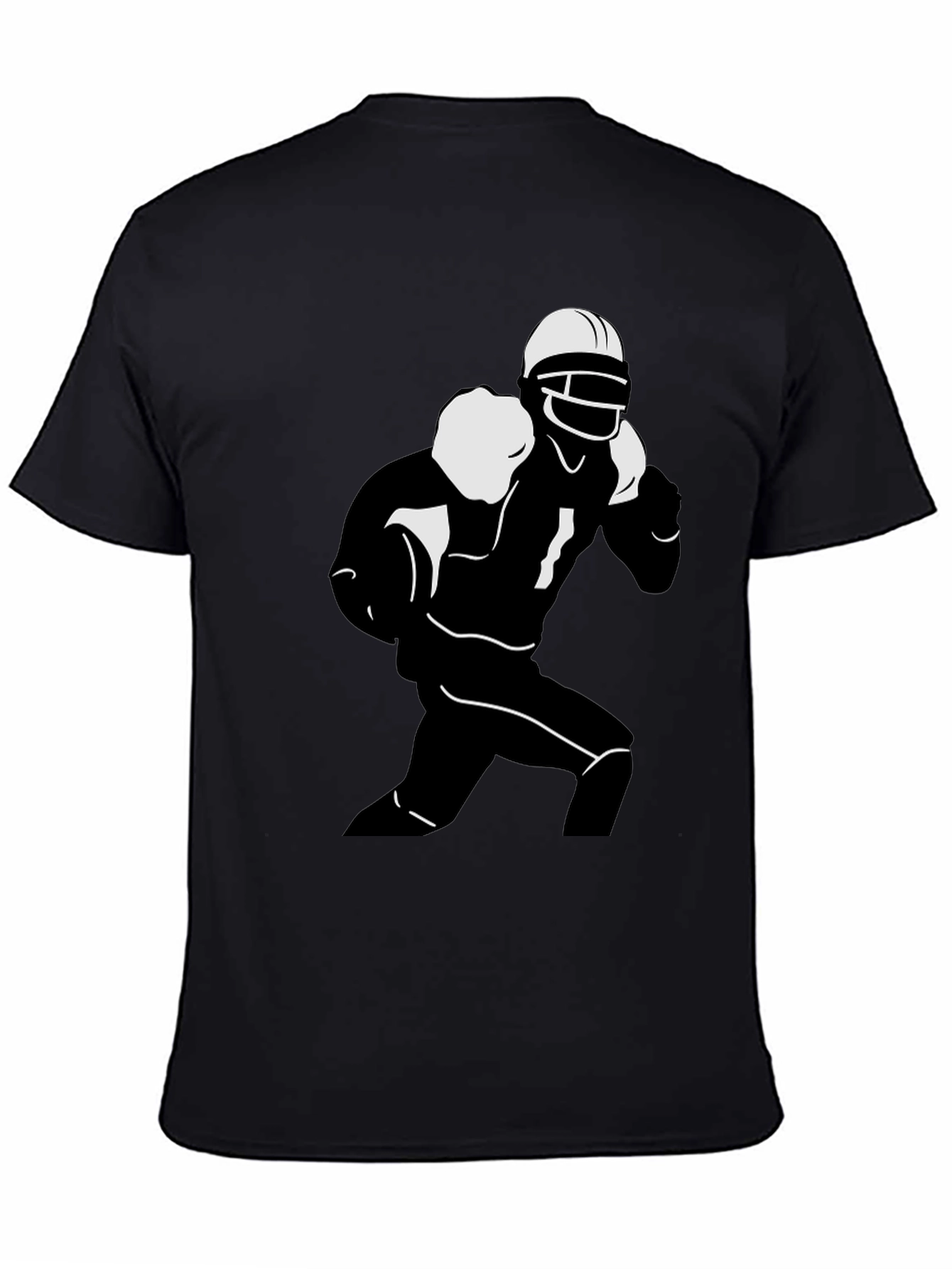 Football Player Graphic Tee - Black Cotton T-Shirt