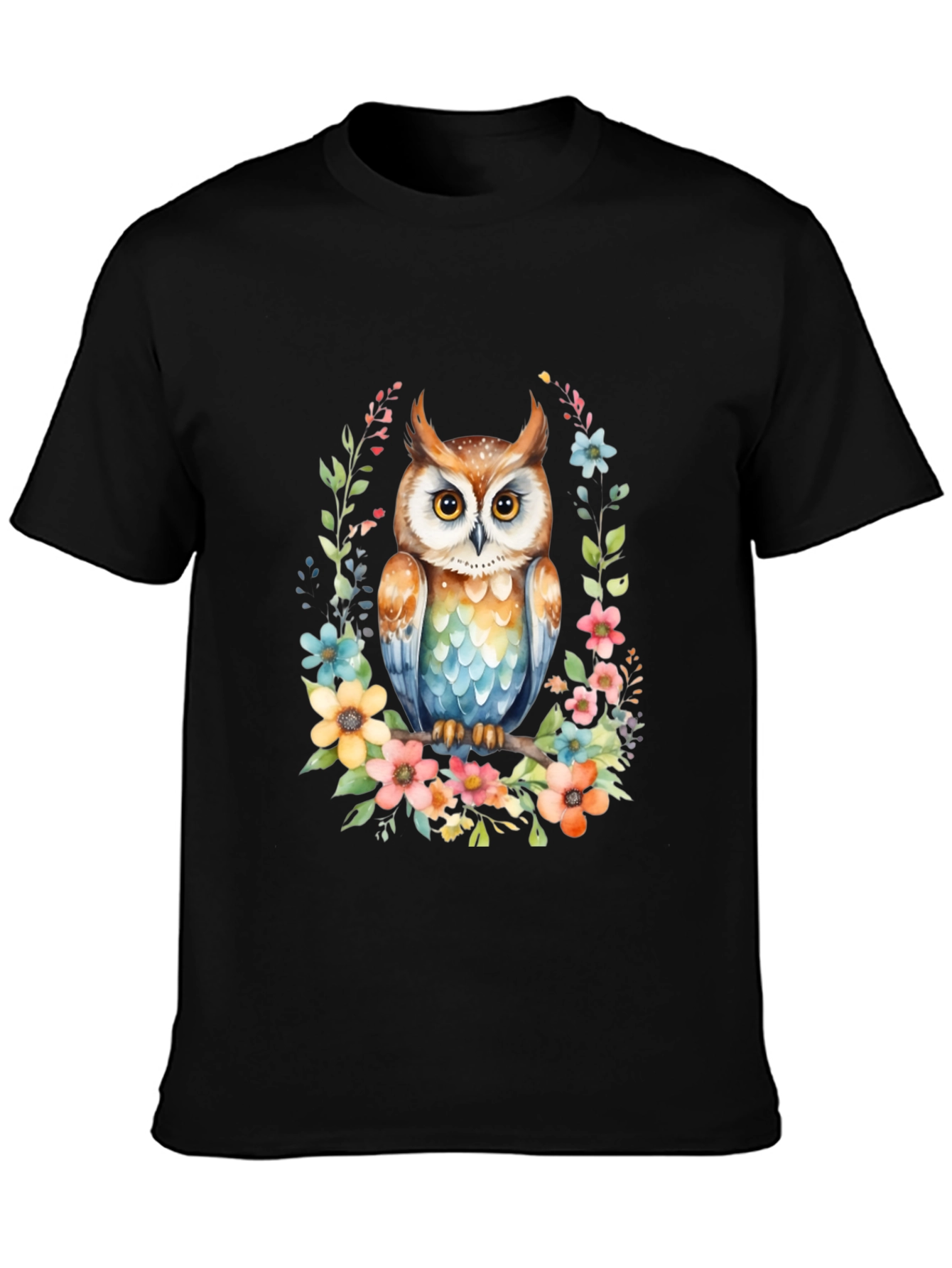 Owl & Floral Graphic Tee - Unique Design