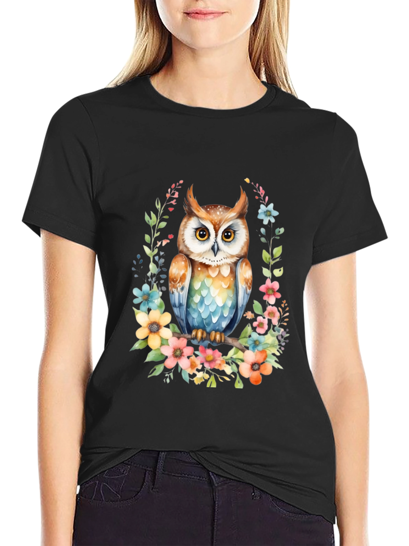 Owl & Floral Graphic Tee - Unique Design