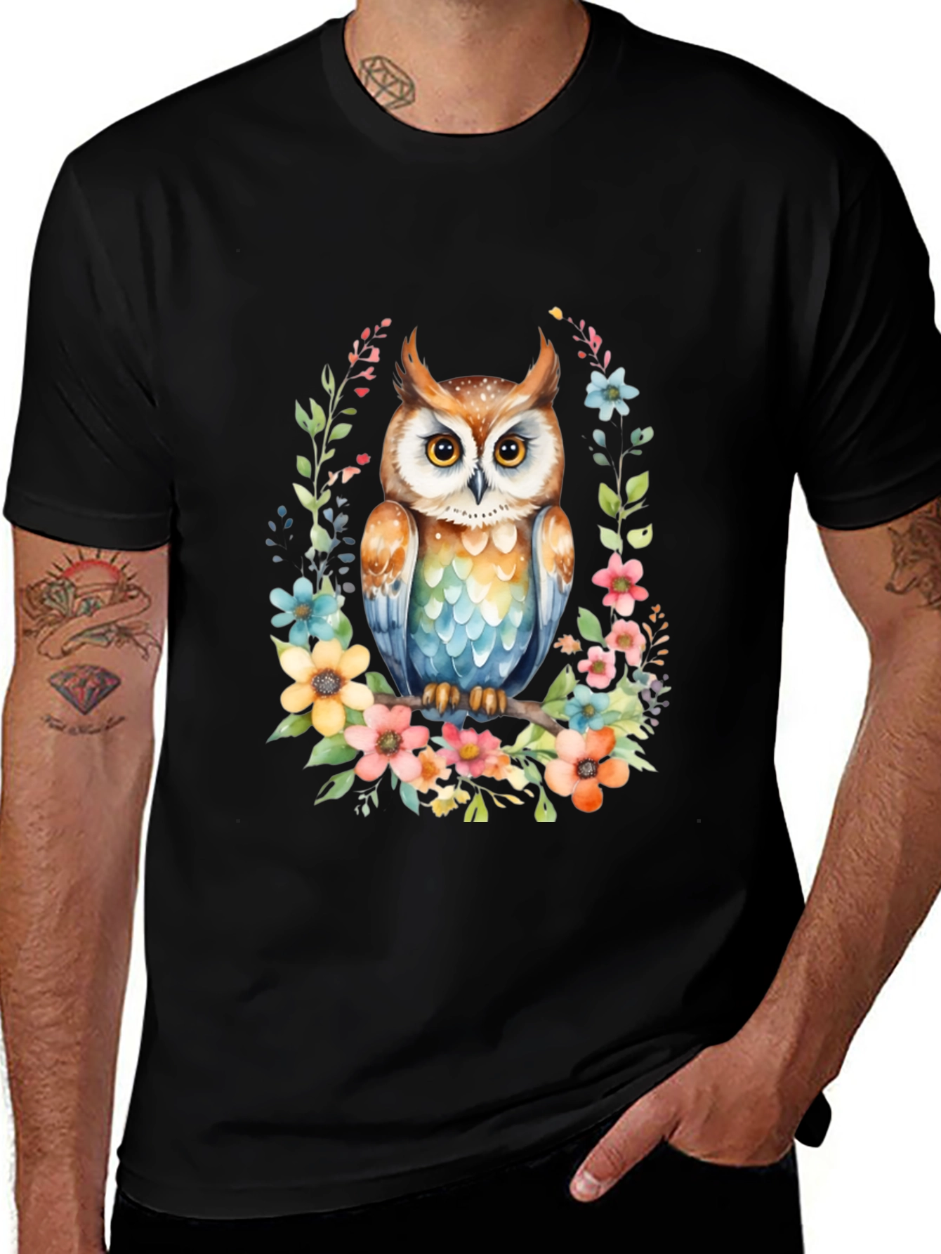Owl & Floral Graphic Tee - Unique Design