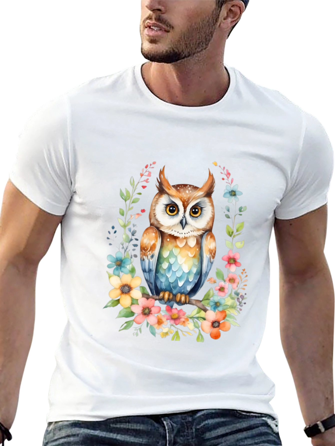Owl & Floral Graphic Tee - Unique Design