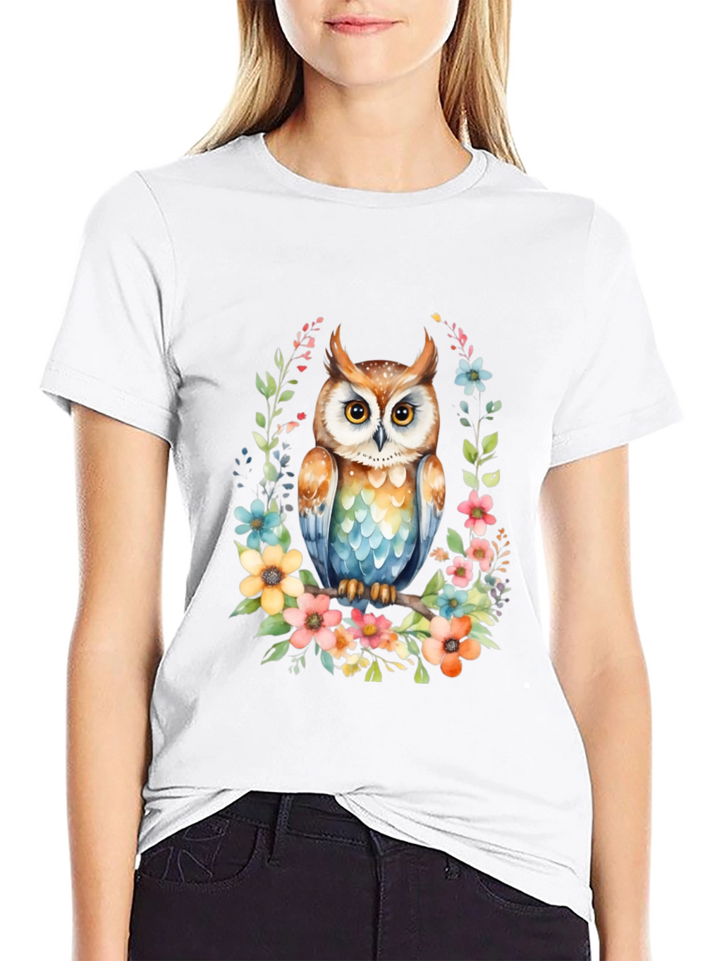Owl & Floral Graphic Tee - Unique Design