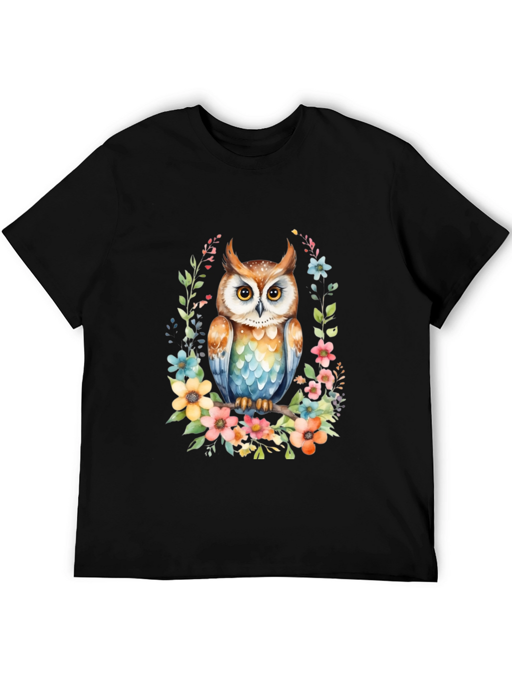 Owl & Floral Graphic Tee - Unique Design