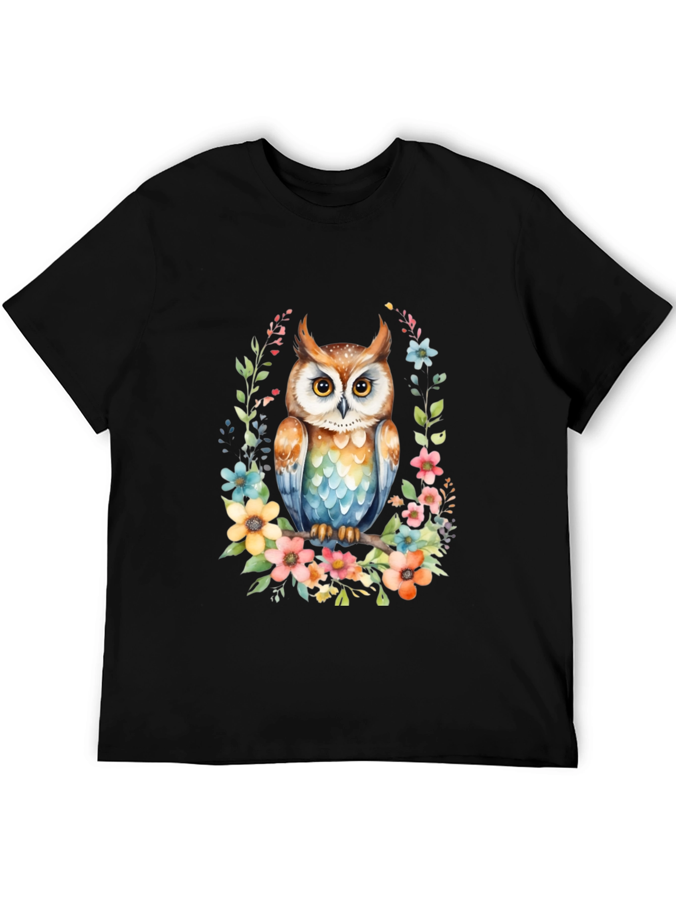 Owl & Floral Graphic Tee - Unique Design