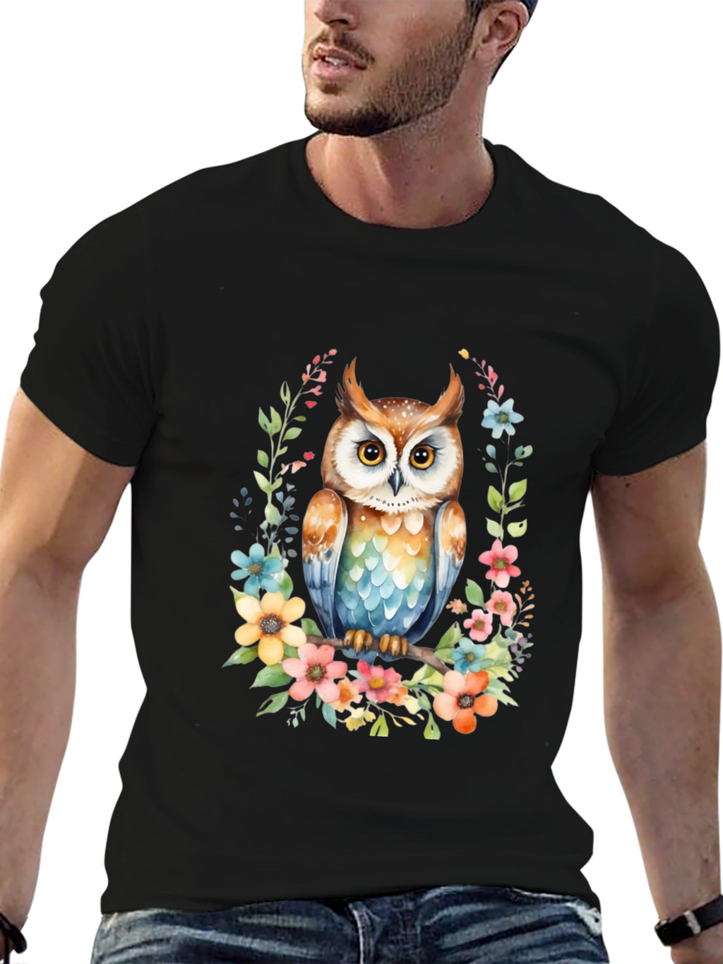 Owl & Floral Graphic Tee - Unique Design