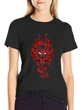 Fiery Wolf Graphic Tee - Black Cotton T-Shirt