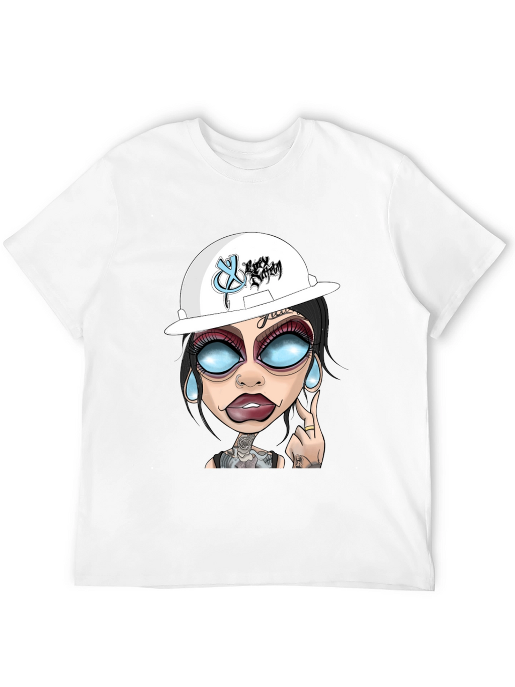 Cartoon Graphic T-Shirt - Edgy Tattoo Girl Design