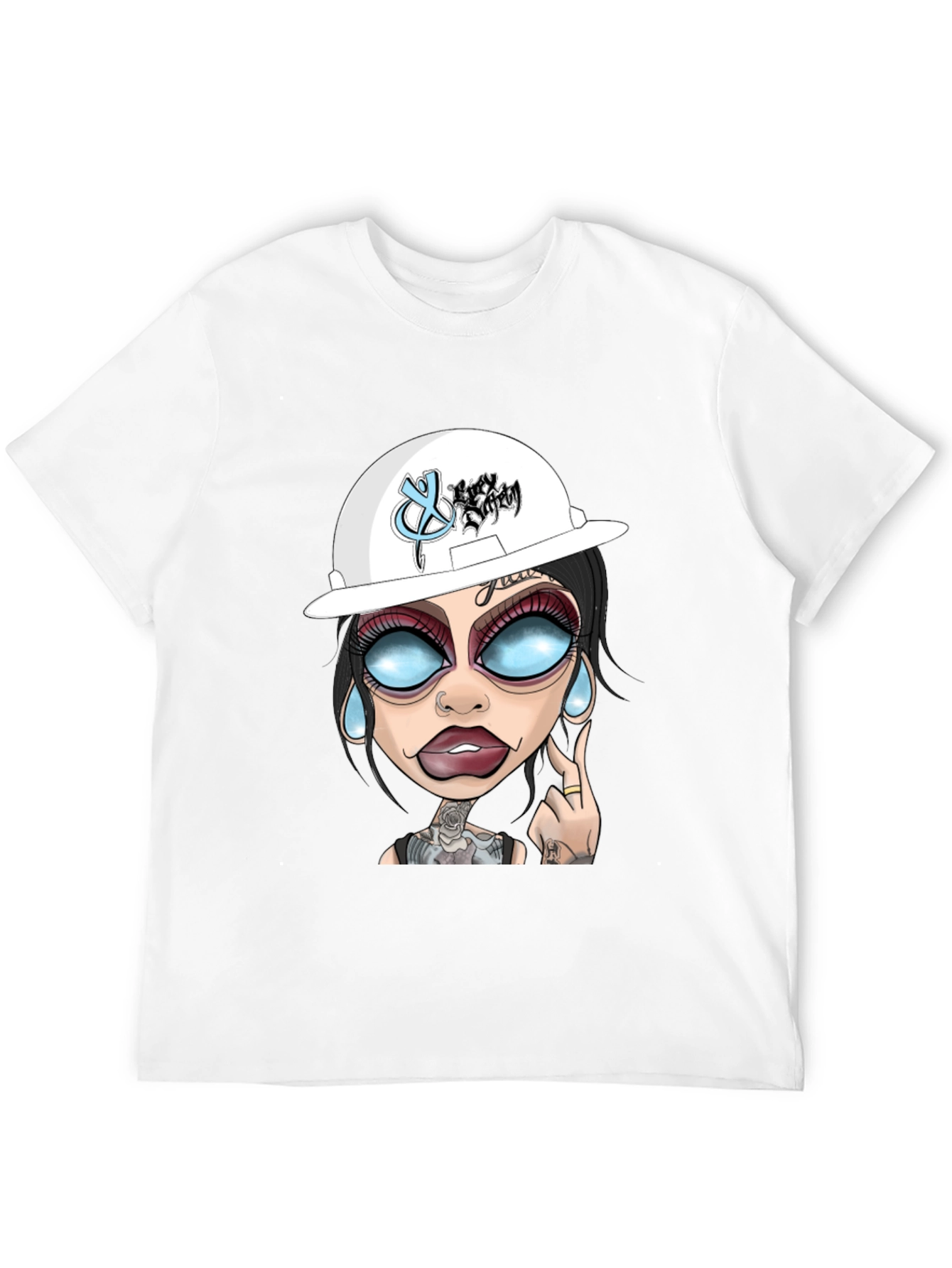 Cartoon Graphic T-Shirt - Edgy Tattoo Girl Design