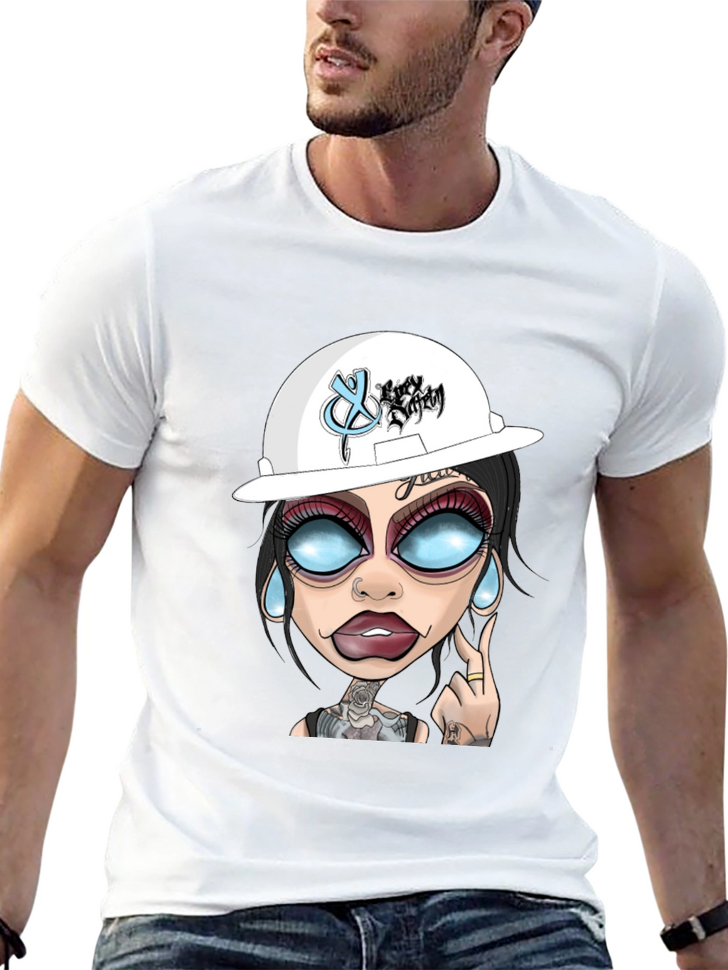 Cartoon Graphic T-Shirt - Edgy Tattoo Girl Design