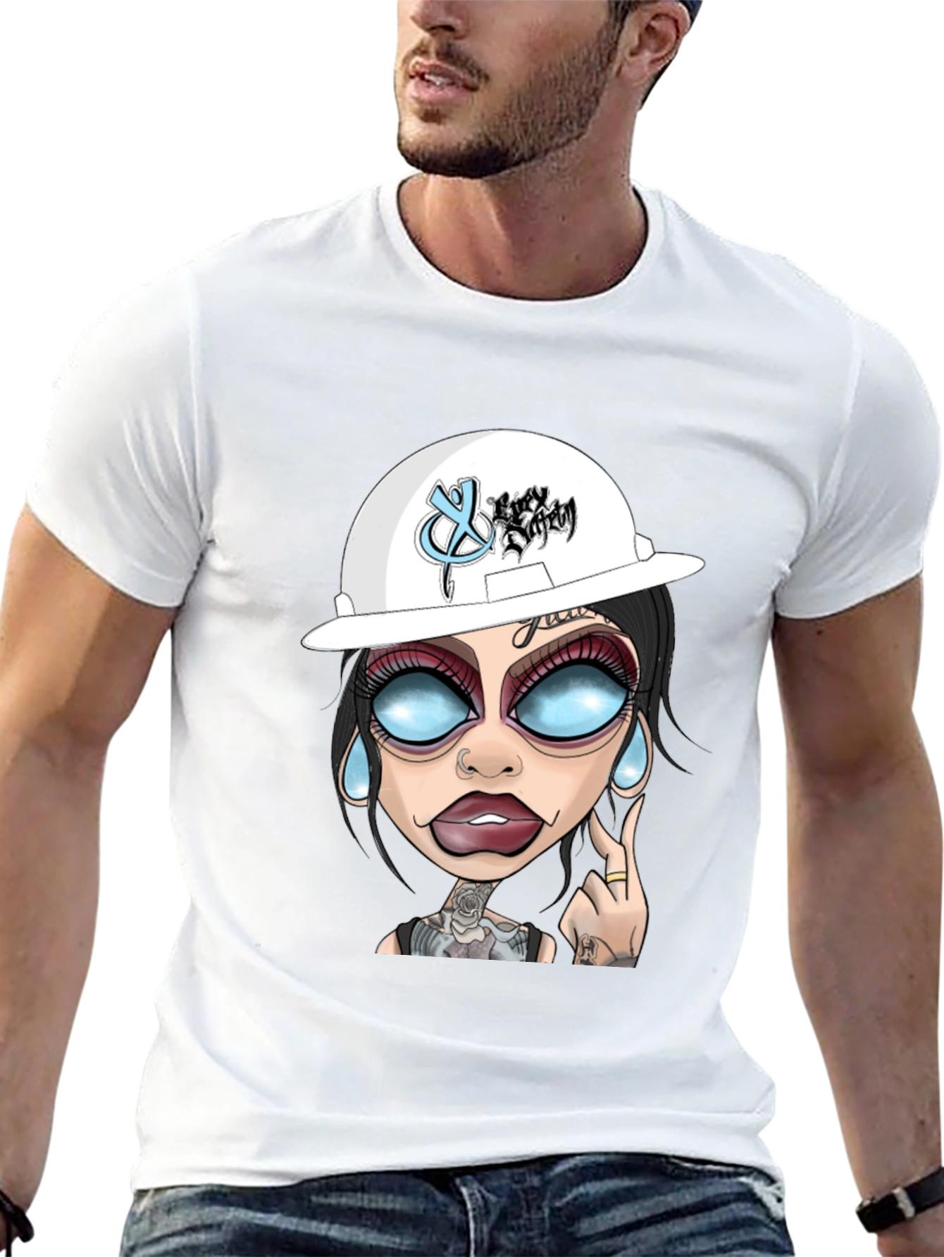 Cartoon Graphic T-Shirt - Edgy Tattoo Girl Design