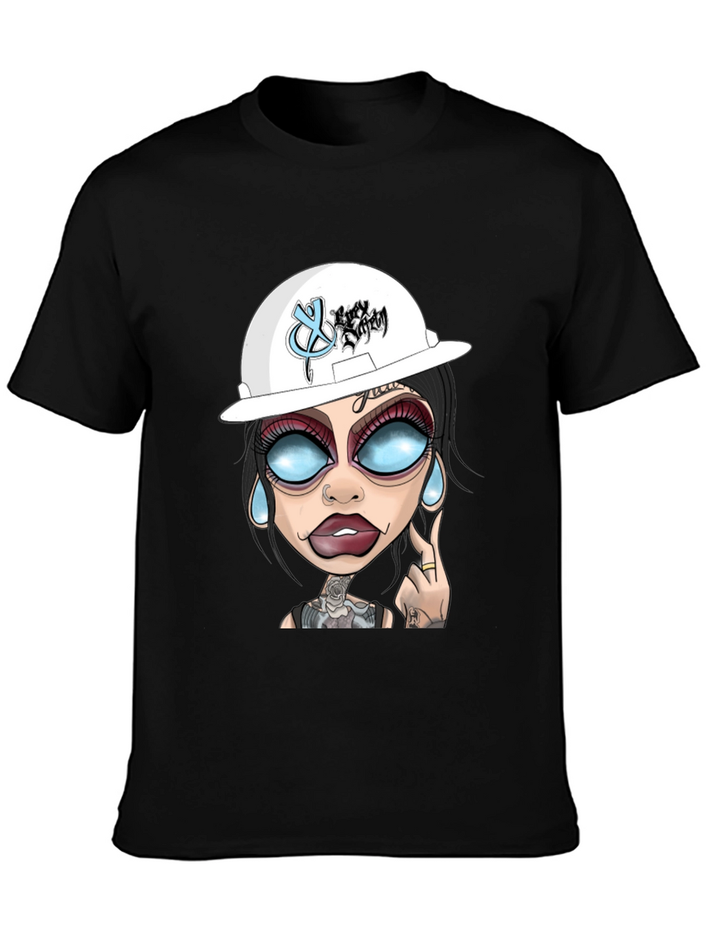 Cartoon Graphic T-Shirt - Edgy Tattoo Girl Design