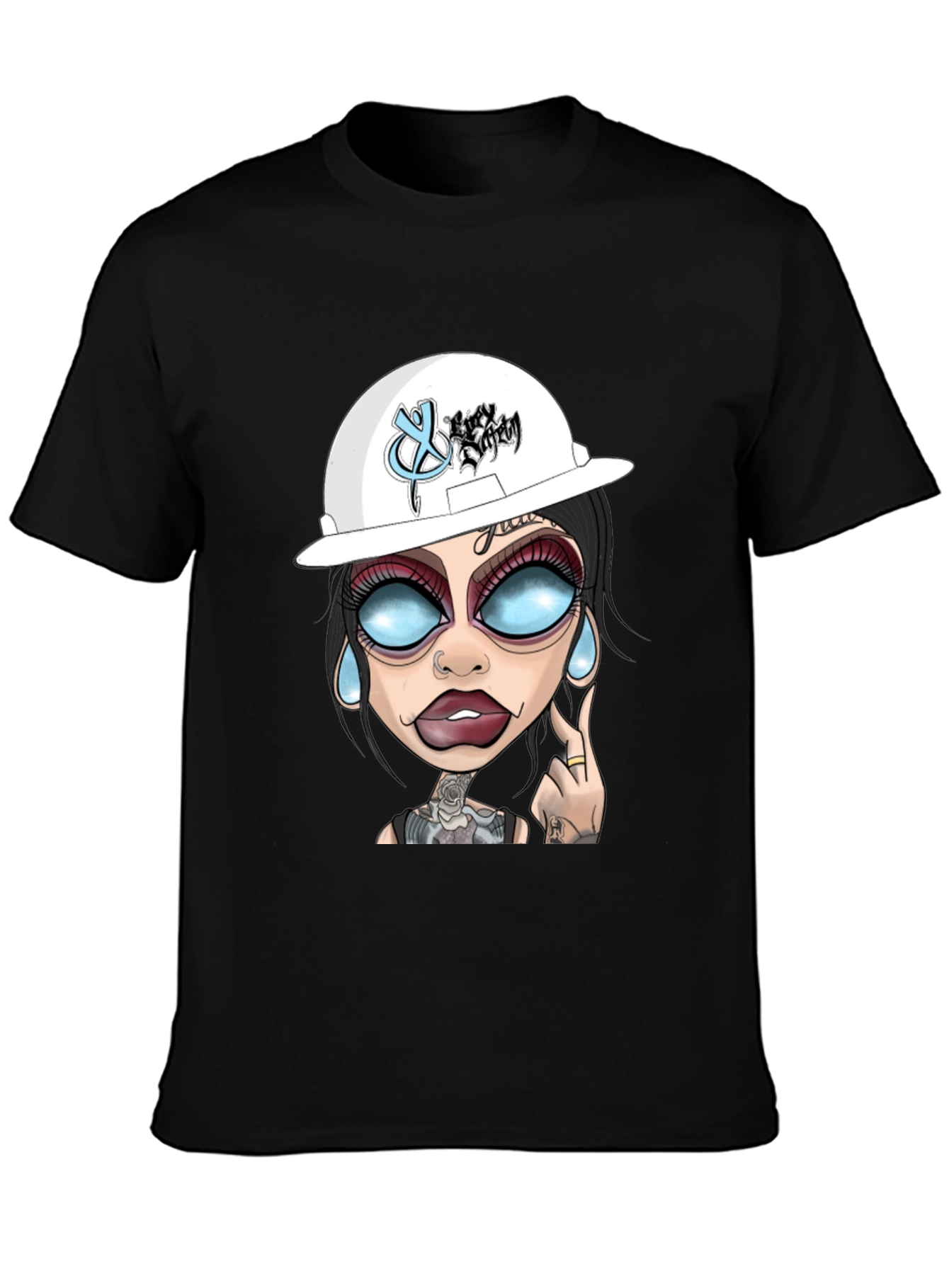 Cartoon Graphic T-Shirt - Edgy Tattoo Girl Design